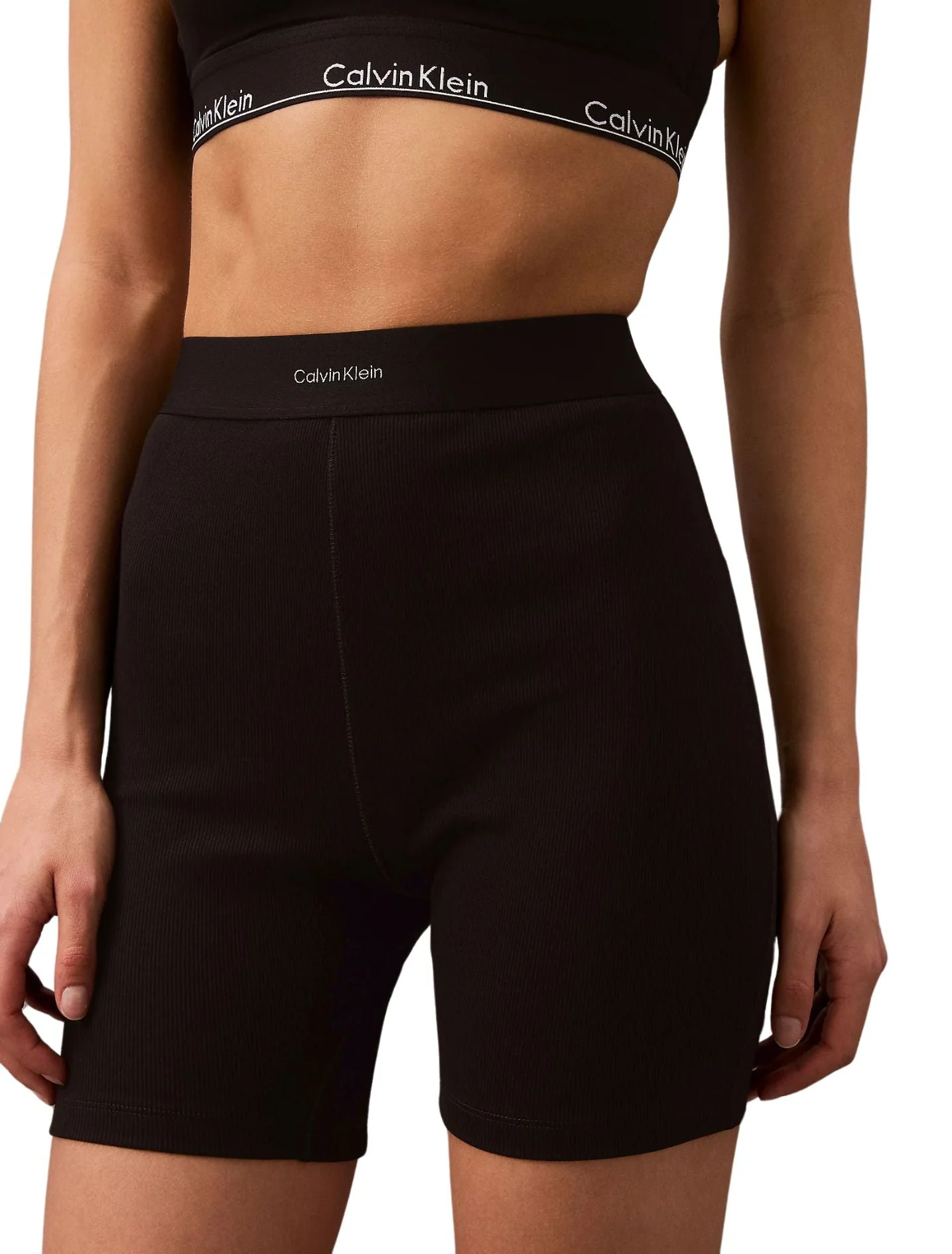 Women Modern Rib Cycling Shorts, Black - Image 3