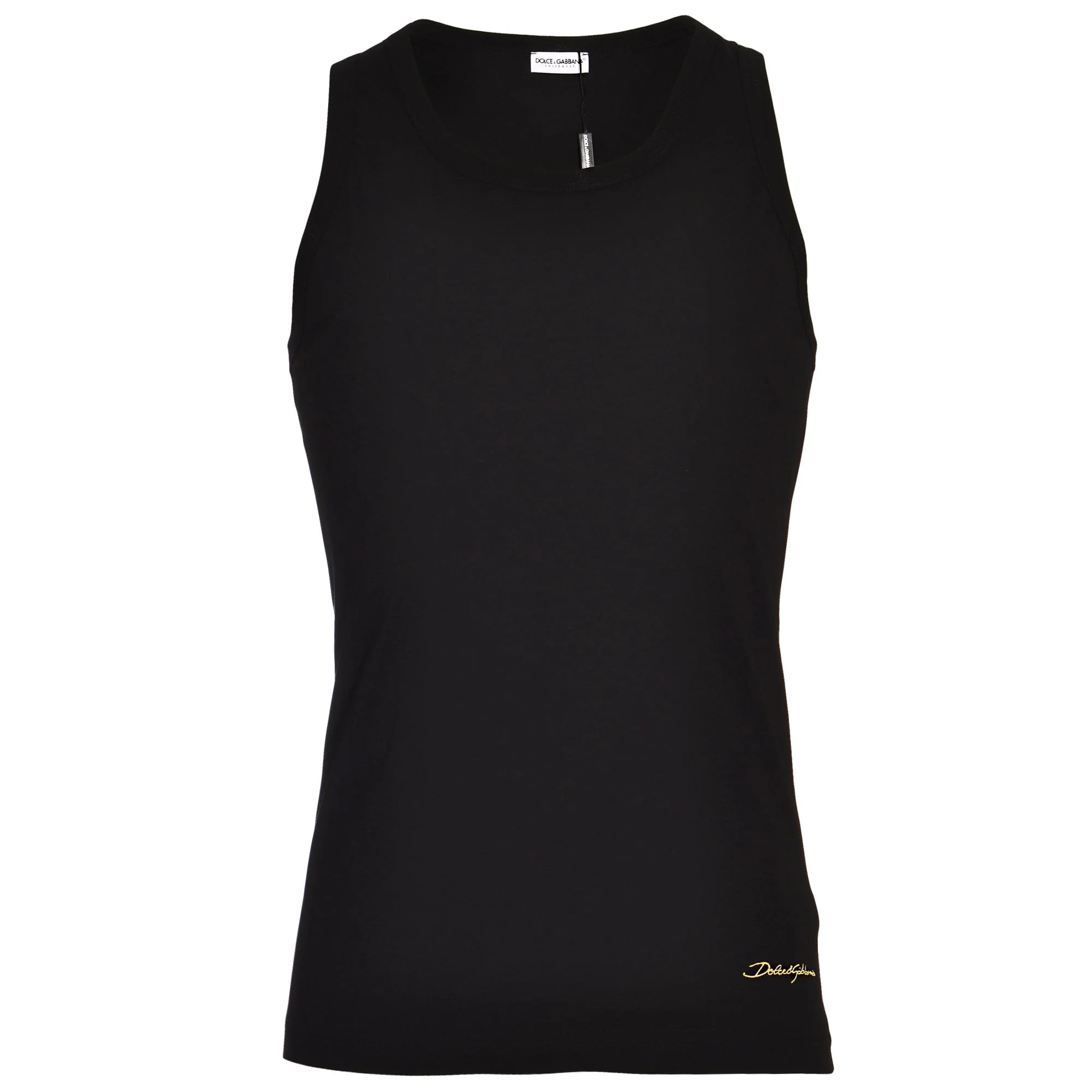 FUEB0 Stretch Cotton Tank Top, Black with Yellow Logo