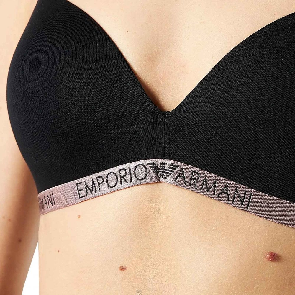 Basic Cotton Padded Triangle Bra, Black - Image 3