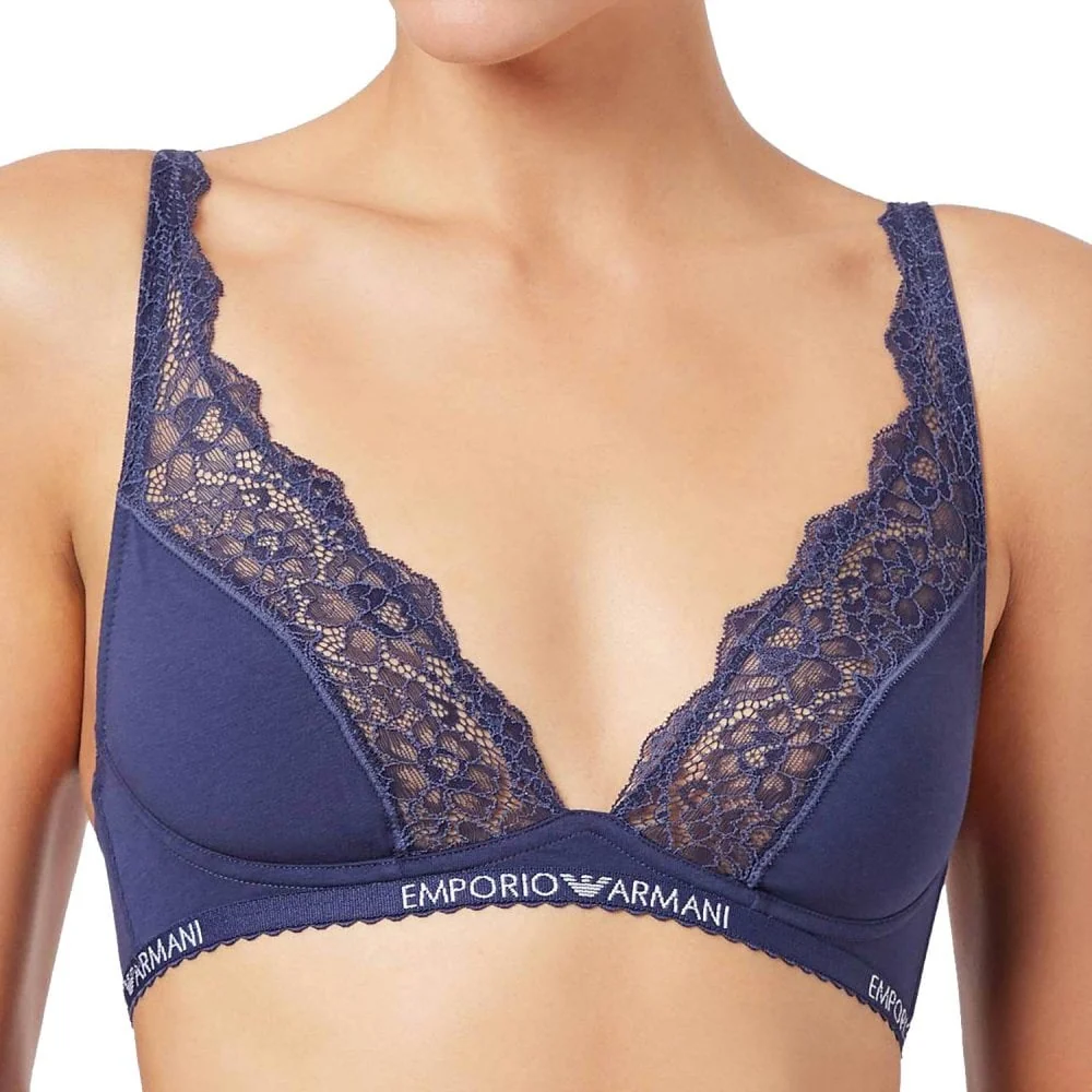 Floral Lace Stretch Cotton Bralette, Indigo Blue - Image 2