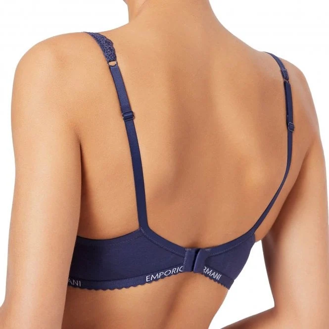 Floral Lace Stretch Cotton Bralette, Indigo Blue - Image 3