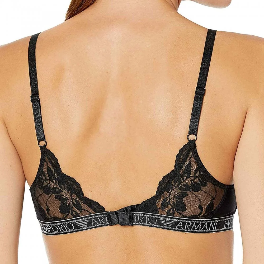 Logoband Lace Padded Triangle Bra, Black - Image 2
