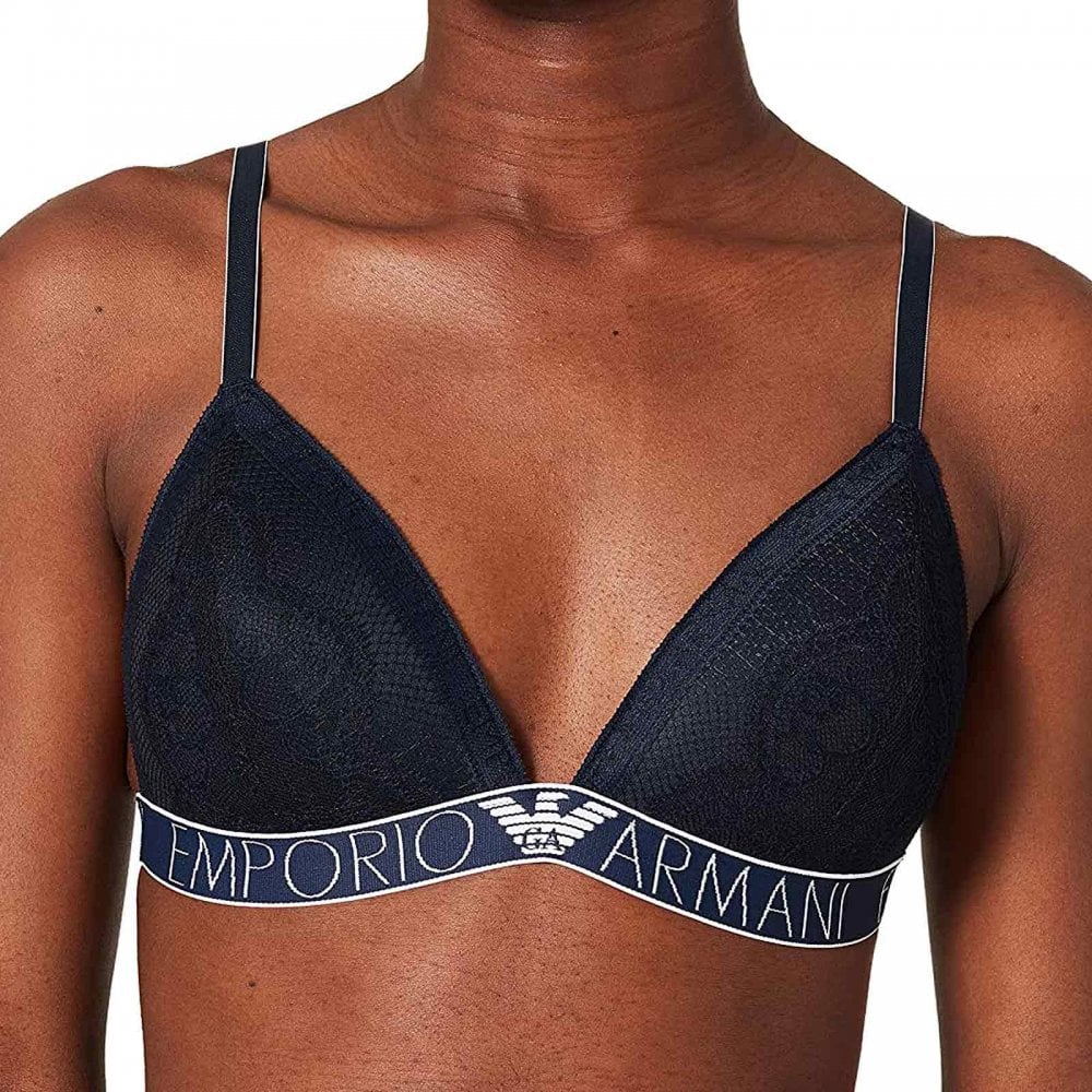 Logoband Lace Padded Triangle Bra, Marine - Image 2