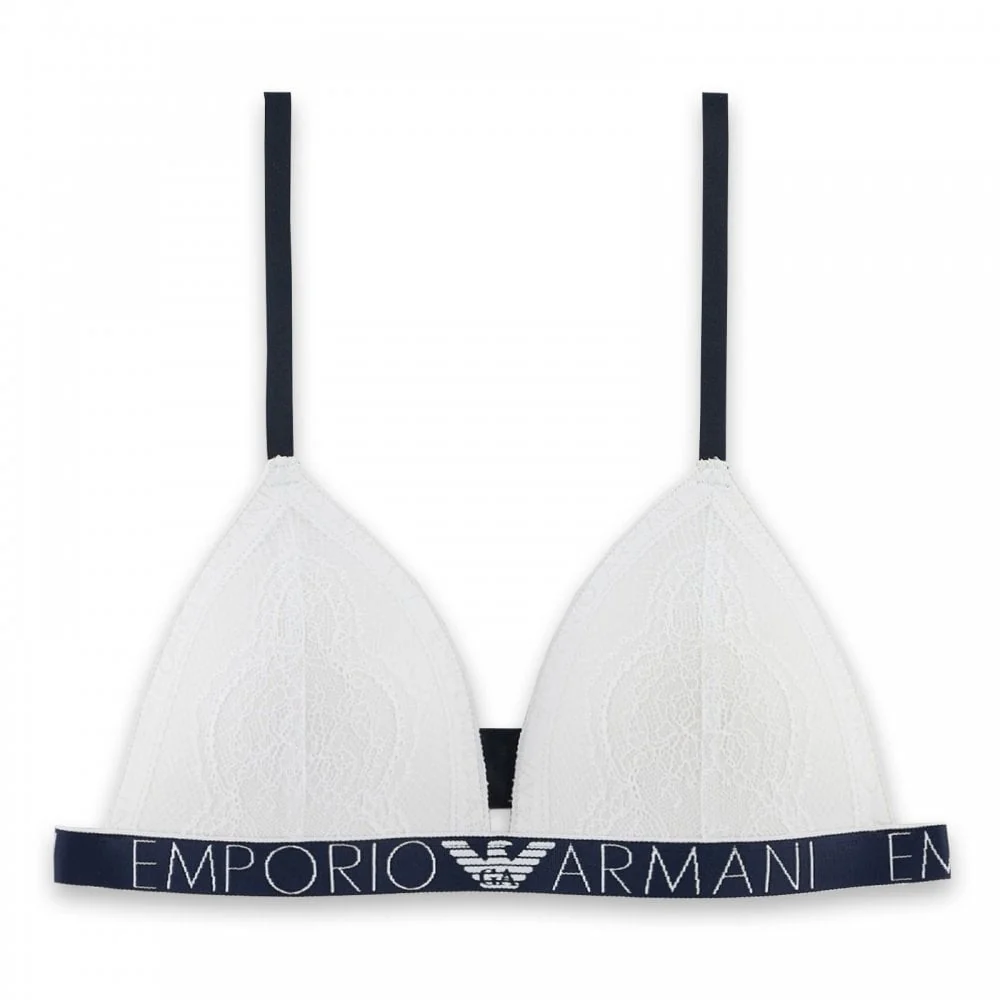 Logoband Lace Padded Triangle Bra, White