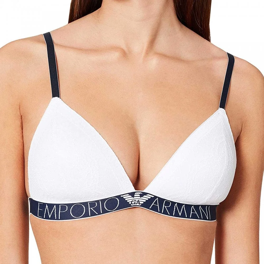 Logoband Lace Padded Triangle Bra, White - Image 2