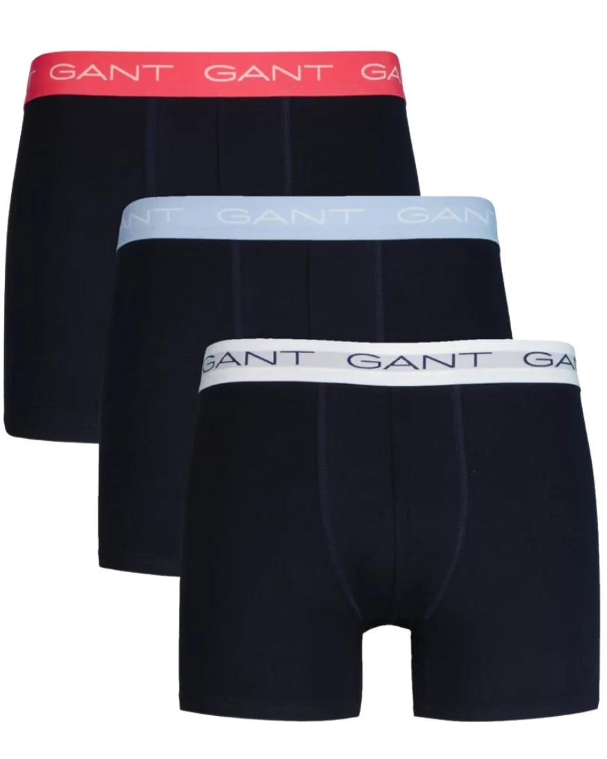 3-Pack Classic Logo Boxer Briefs, Black w/ coral/white/blue