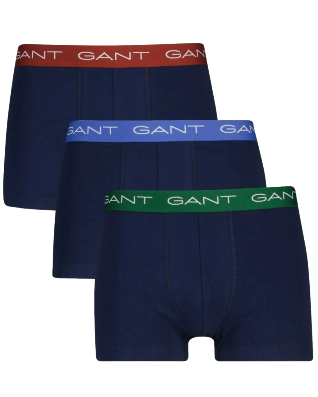 3-Pack Contrast Waistband Boxer Trunks, Navy w/ blue/green/burgundy