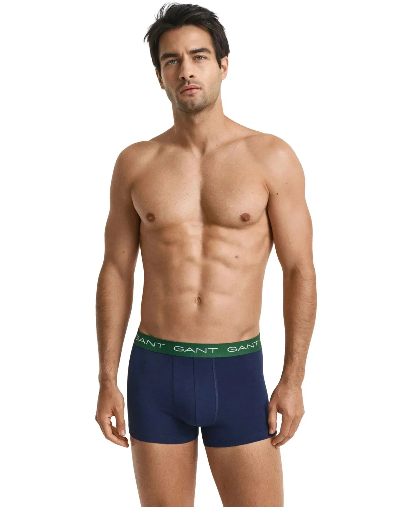 3-Pack Contrast Waistband Boxer Trunks, Navy w/ blue/green/burgundy - Image 2