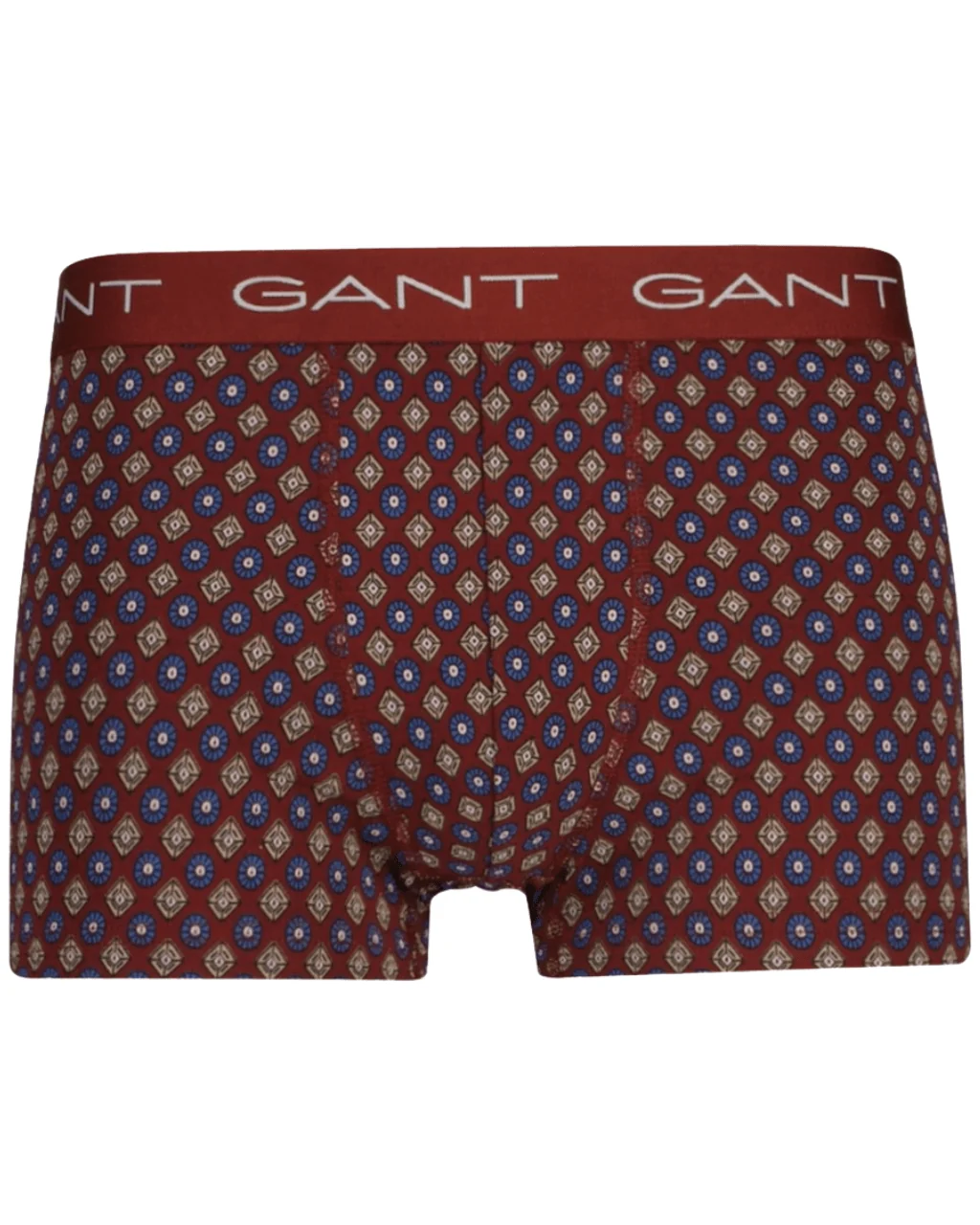 3-Pack Geometric Print Boxer Trunks, Burgundy/grey