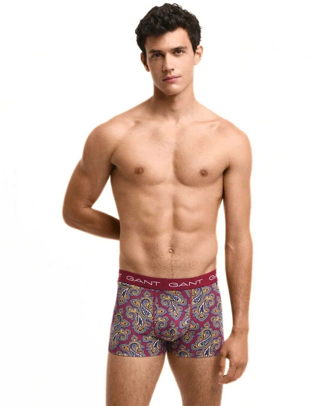 3-Pack Paisley Print Boxer Trunks, Burgundy/navy - Image 3