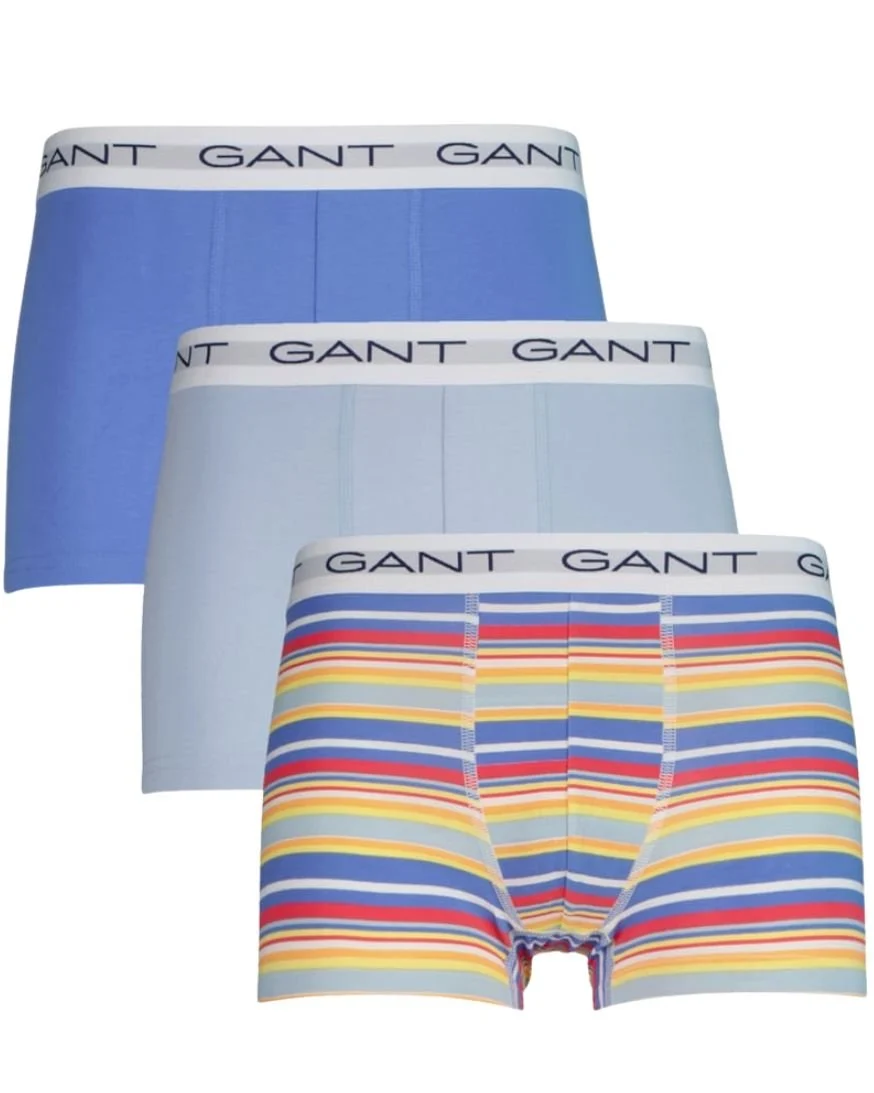 3-Pack Stripe Print Boxer Trunks, Perfect Blue