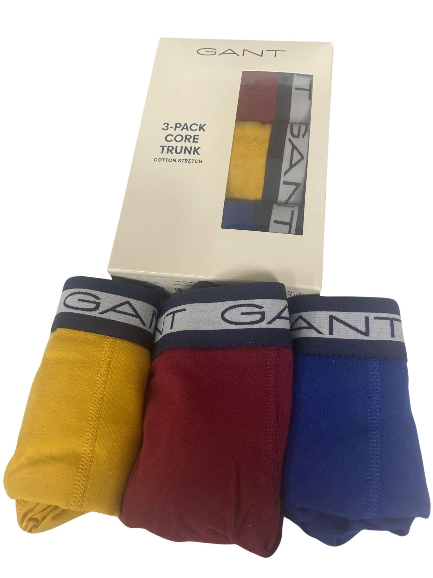3-Pack Striped Waistband Boxer Trunks, Burgundy/Yellow/Blue