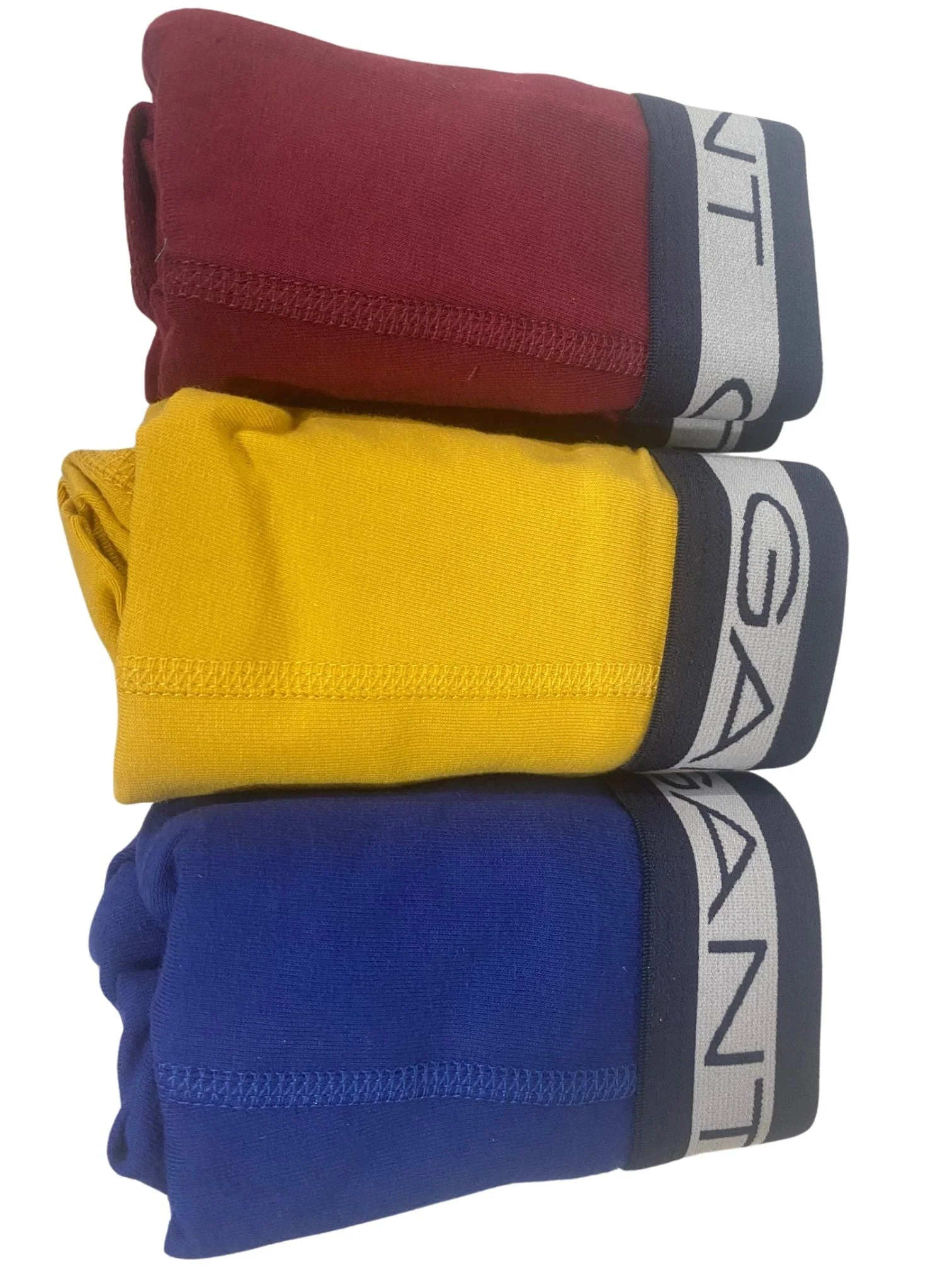 3-Pack Striped Waistband Boxer Trunks, Burgundy/Yellow/Blue - Image 2