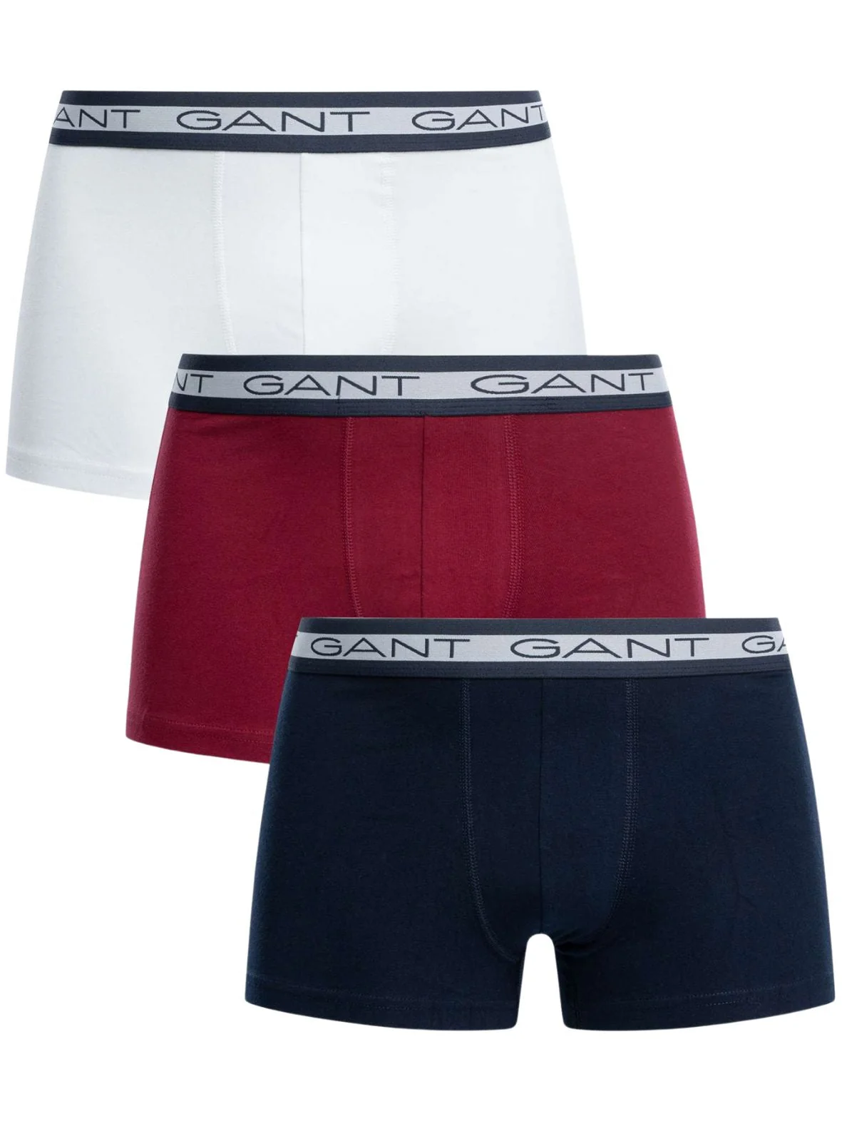 3-Pack Striped Waistband Boxer Trunks, Navy/White/Burgundy
