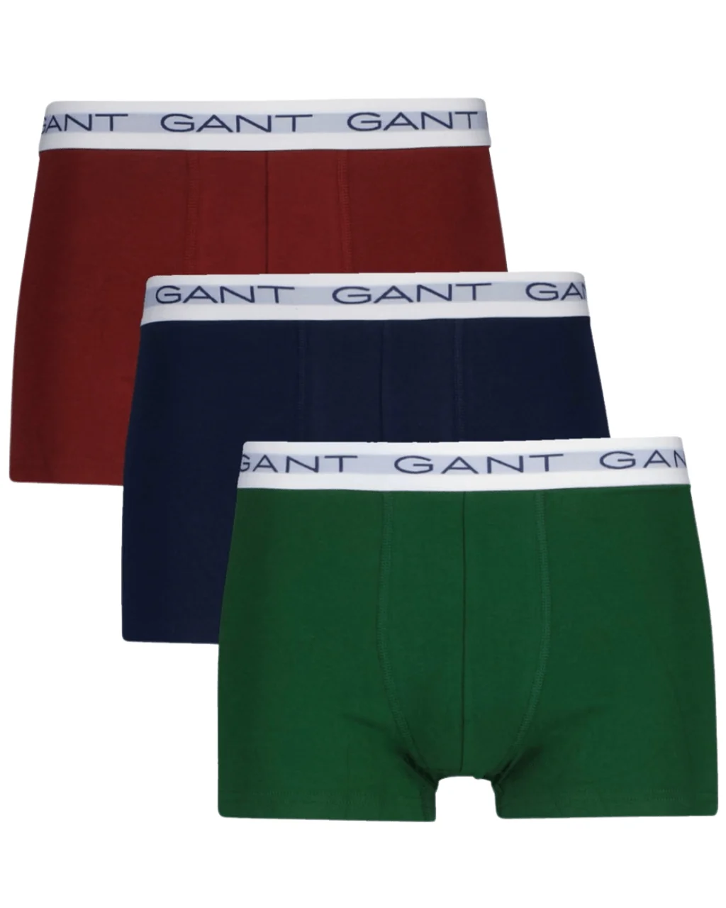 3-Pack White Waistband Boxer Trunks, Navy/Green/Burgundy
