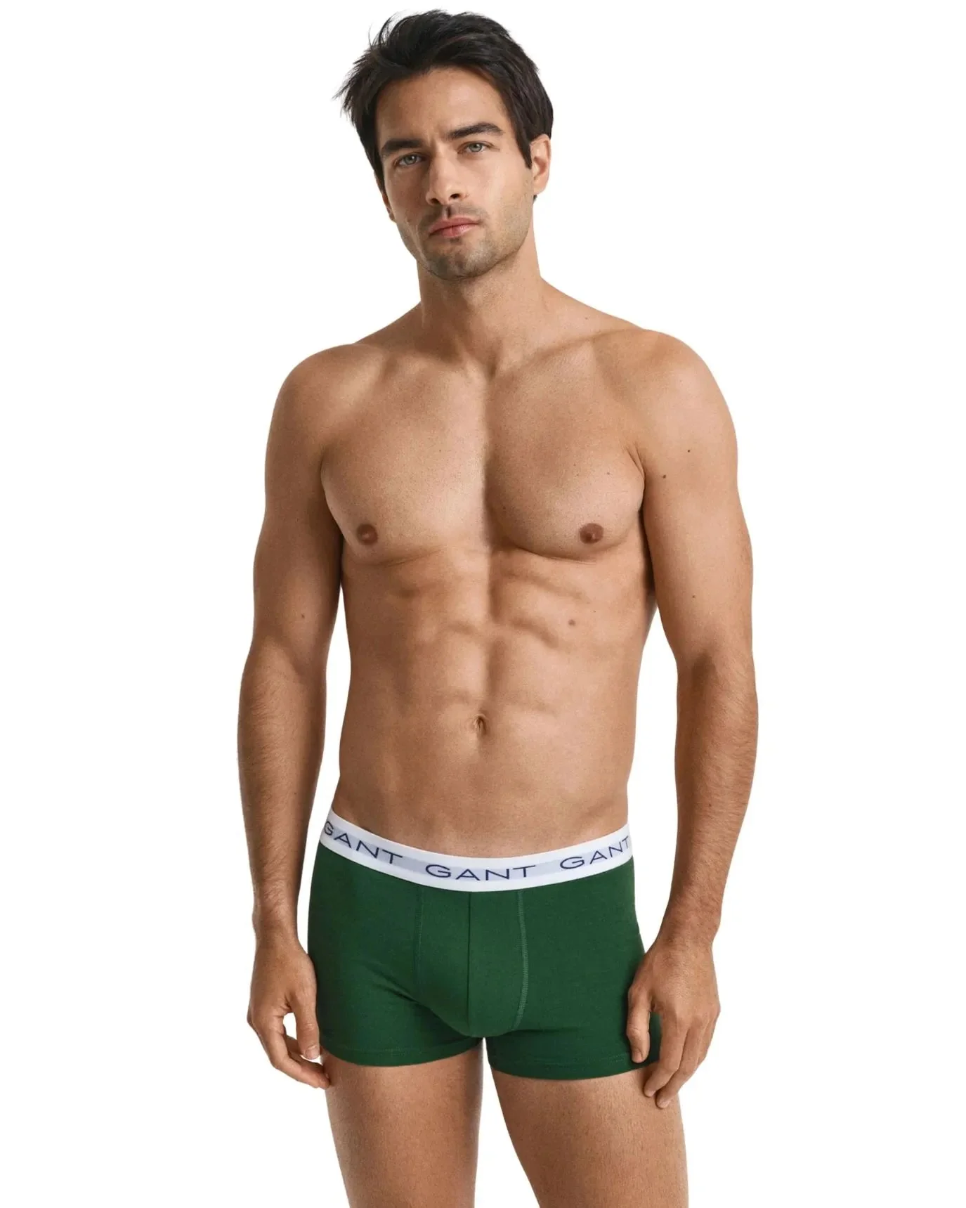 3-Pack White Waistband Boxer Trunks, Navy/Green/Burgundy - Image 2