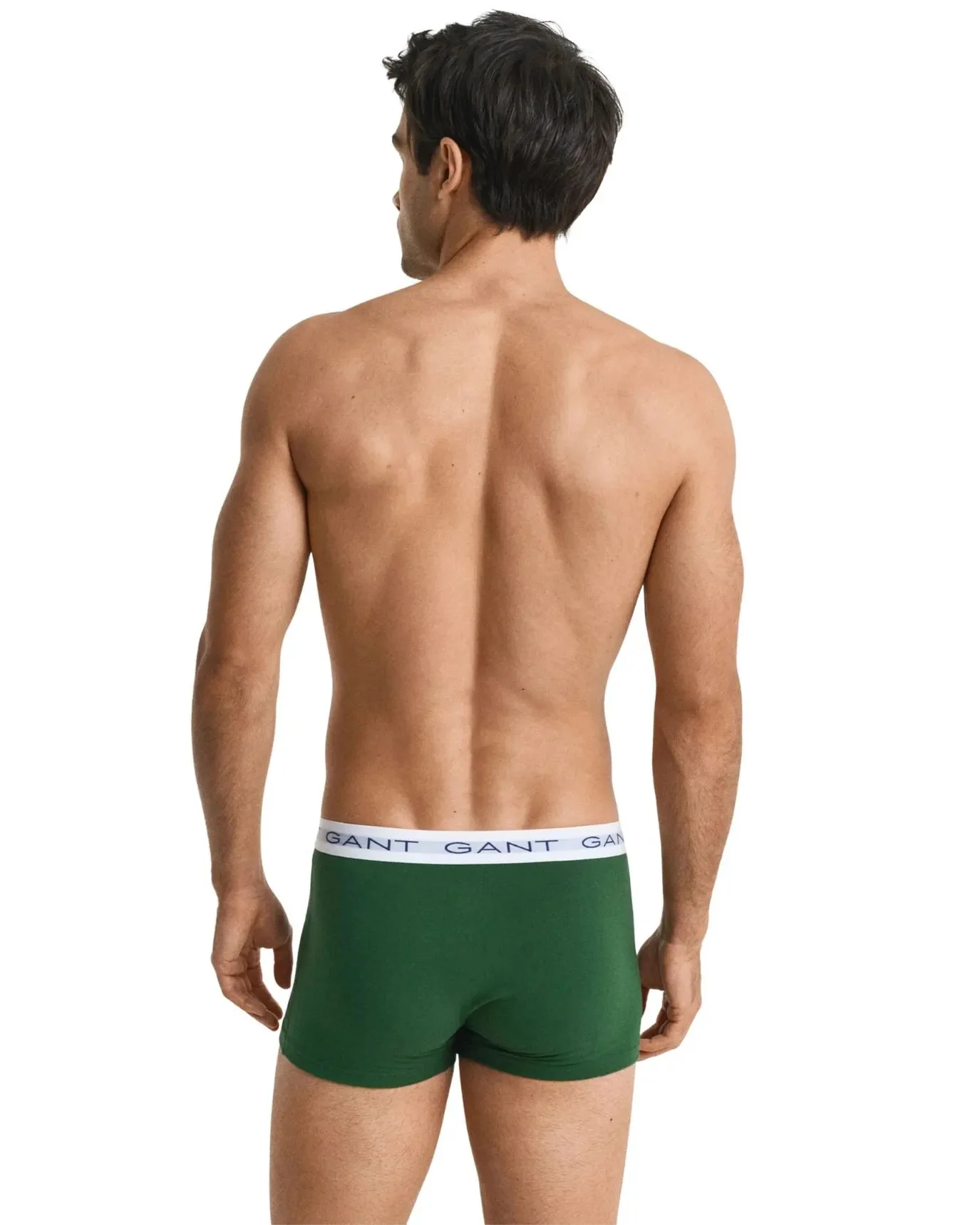 3-Pack White Waistband Boxer Trunks, Navy/Green/Burgundy - Image 3
