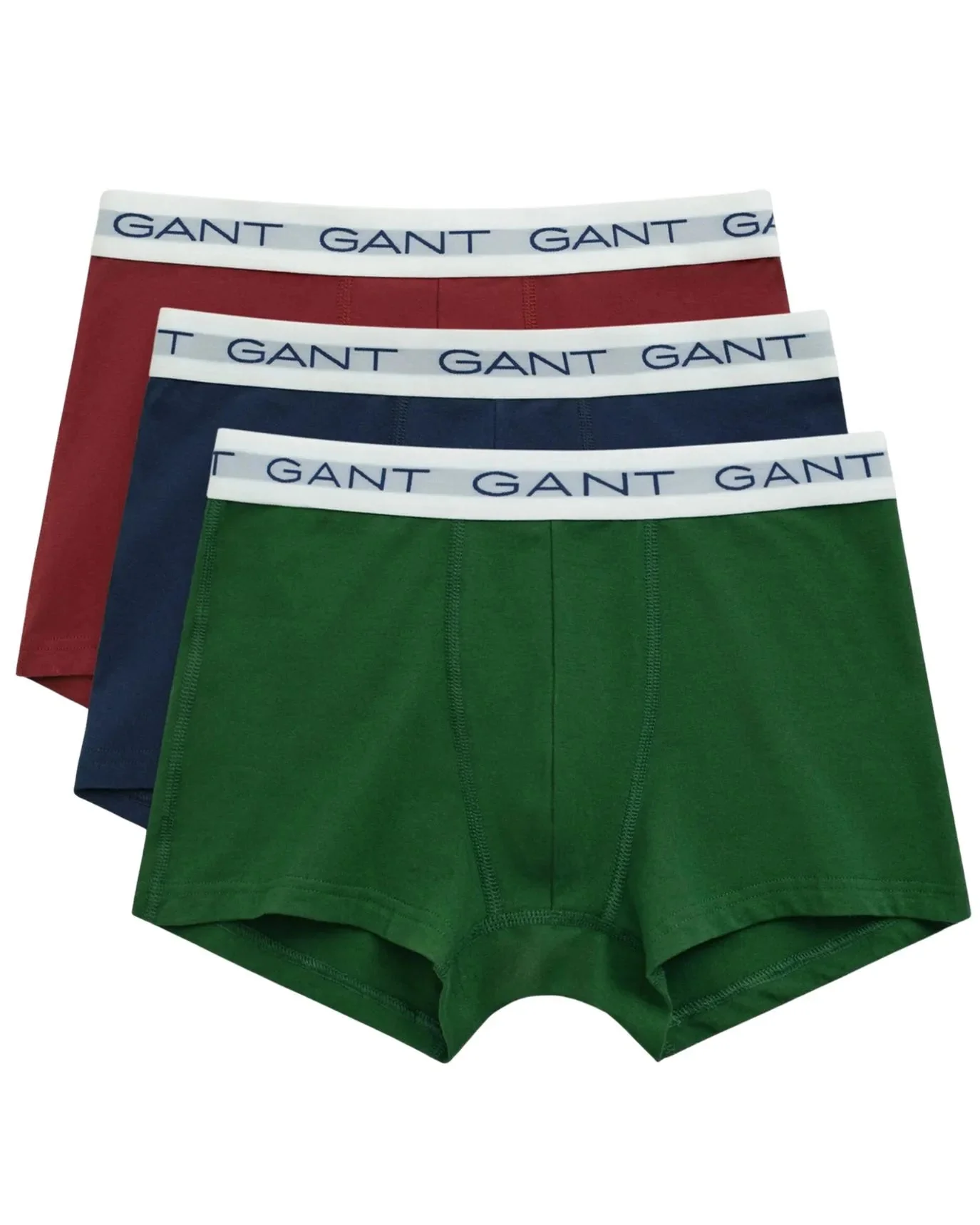 3-Pack White Waistband Boxer Trunks, Navy/Green/Burgundy - Image 4