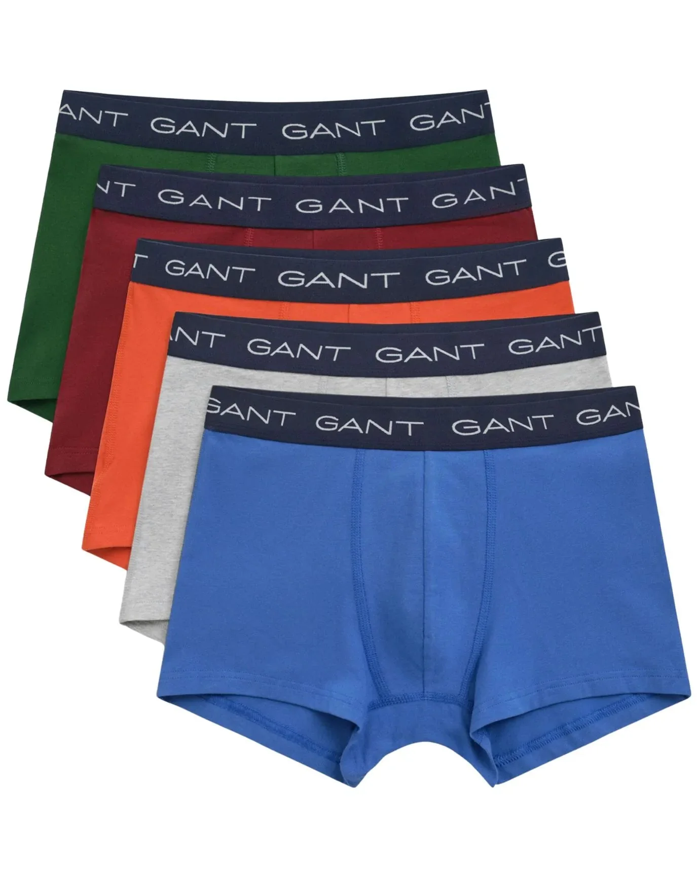 5-Pack Classic Logo Boxer Trunks, Blue/Grey/Orange/Burgundy/Green