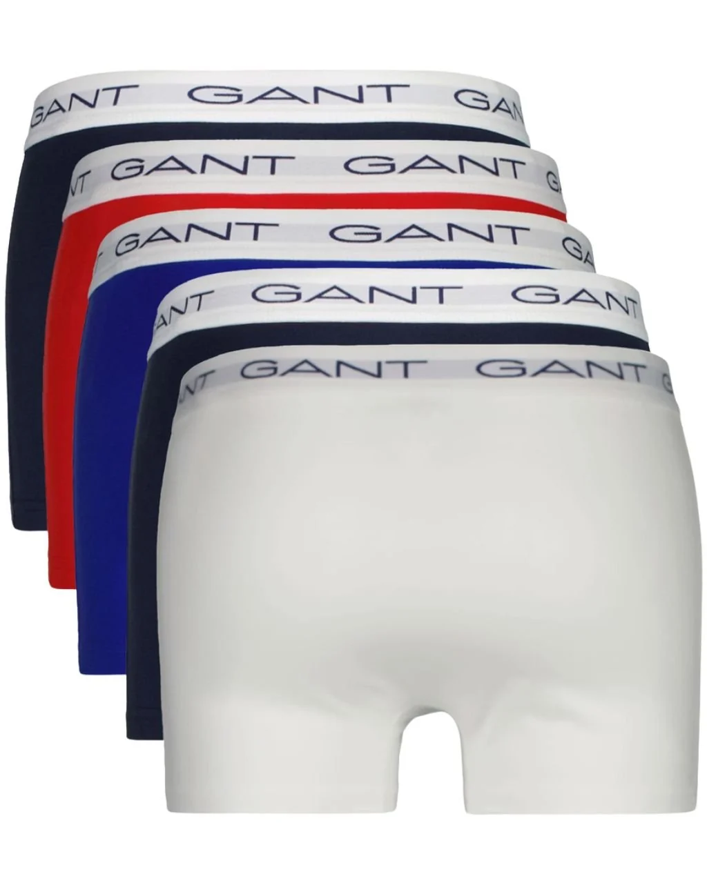 5-Pack White Waistband Boxer Trunks, Red/White/Navy/Blue/Black - Image 2