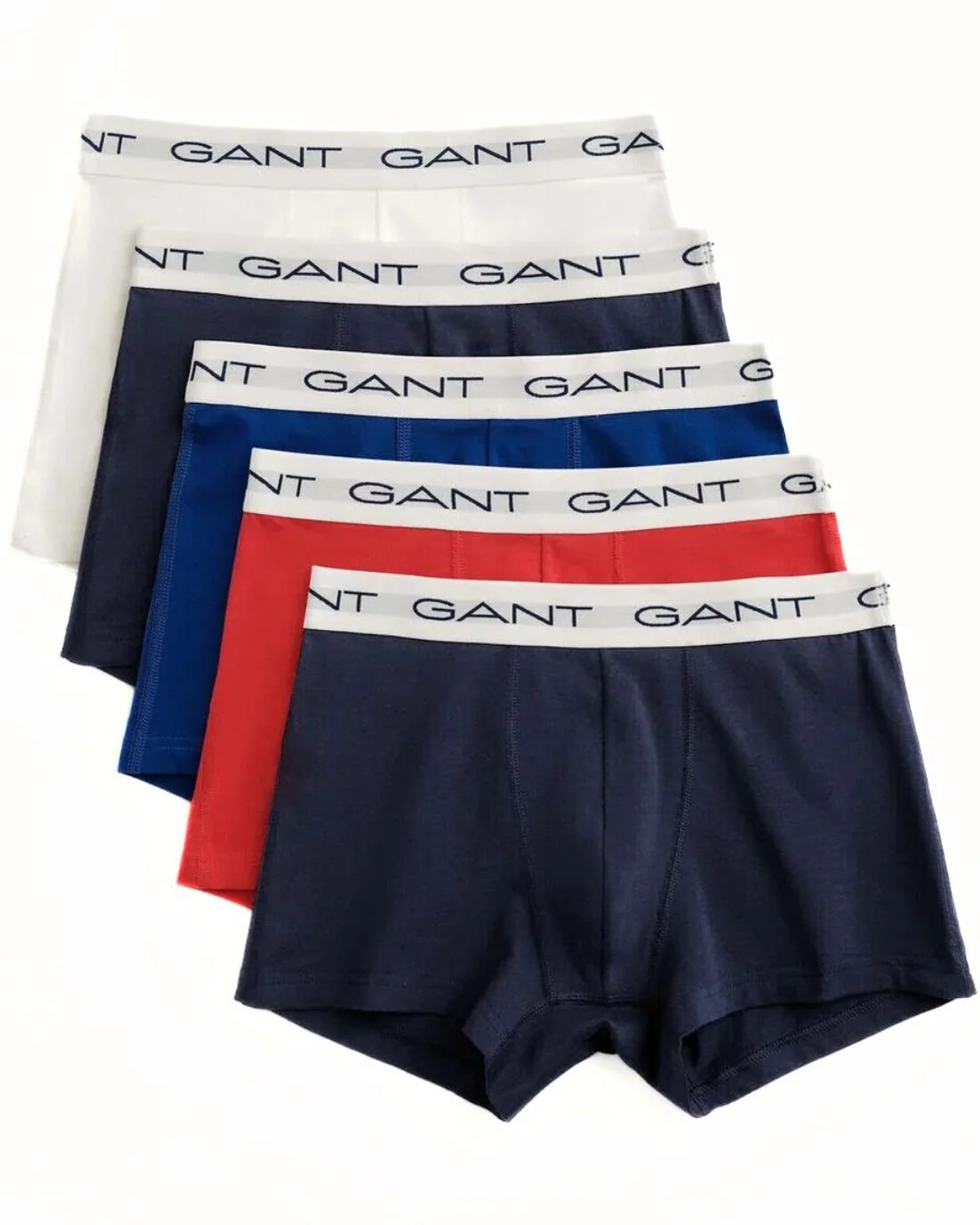 5-Pack White Waistband Boxer Trunks, Red/White/Navy/Blue/Black - Image 6