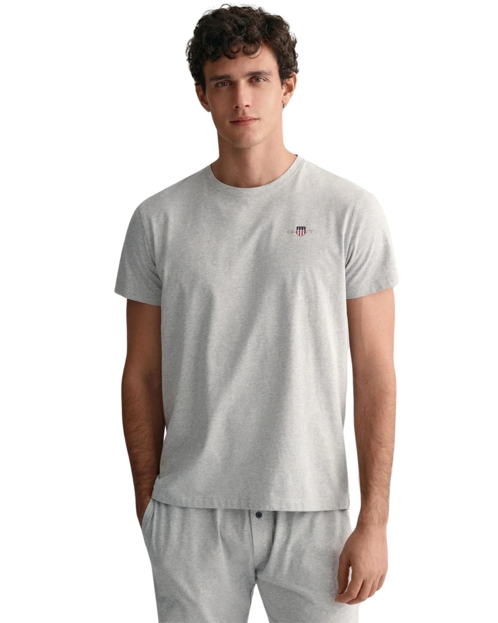 Shield Logo Jersey Pyjama T-Shirt, Light Grey Melange - Image 2