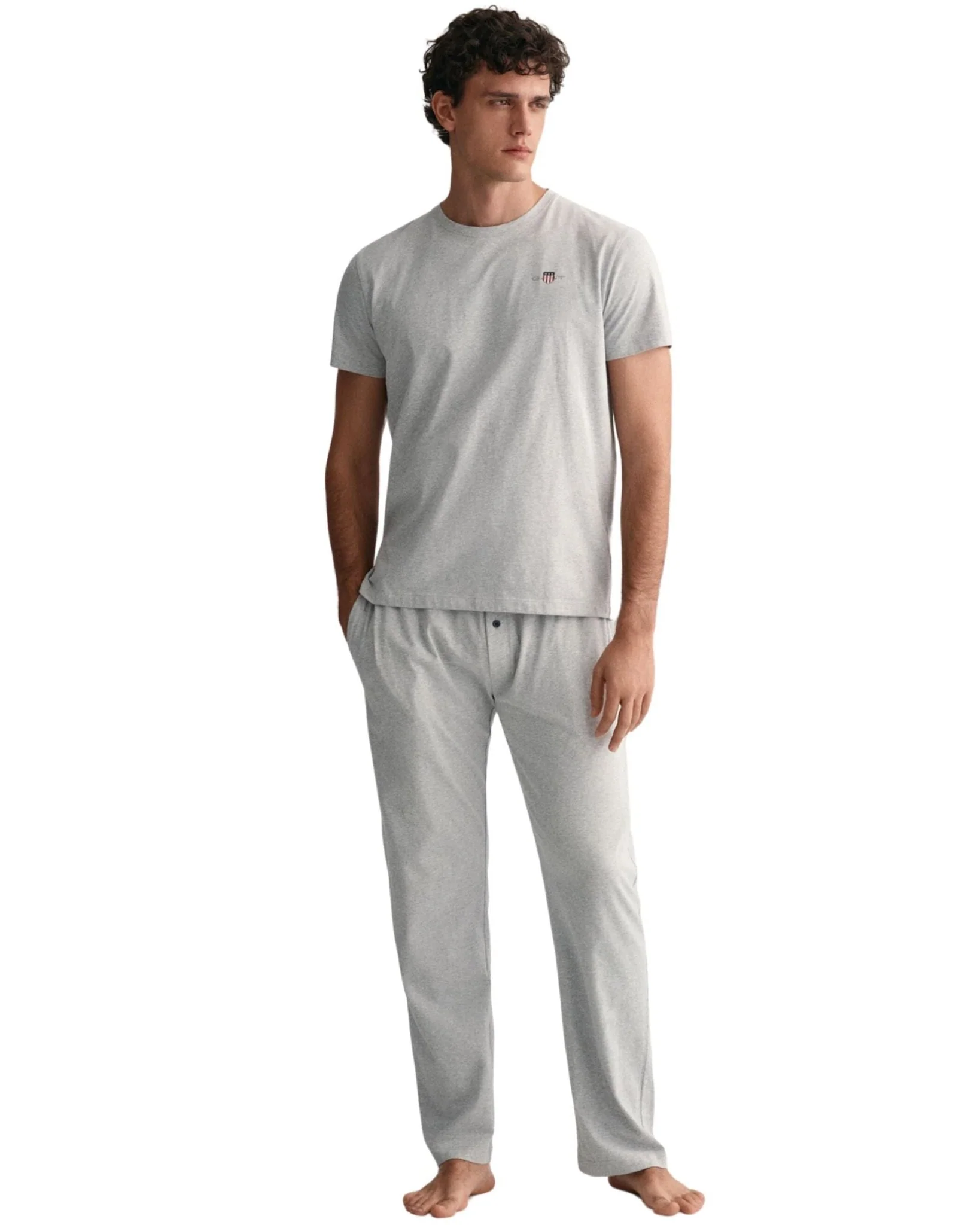 Shield Logo Jersey Pyjama T-Shirt, Light Grey Melange - Image 5