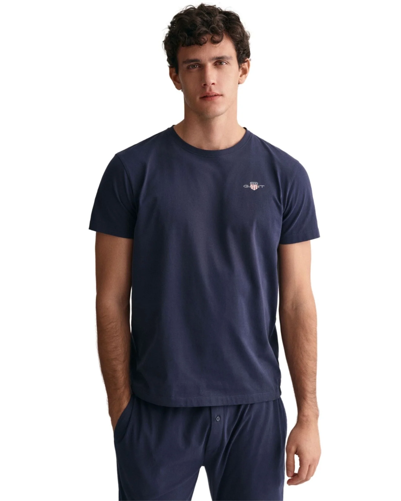 Shield Logo Jersey Pyjama T-Shirt, Navy - Image 2