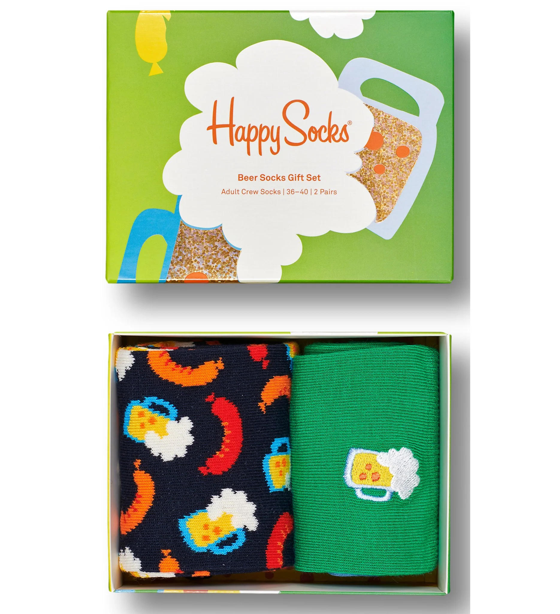 2-Pack Beer Socks Gift Box, Green/Navy