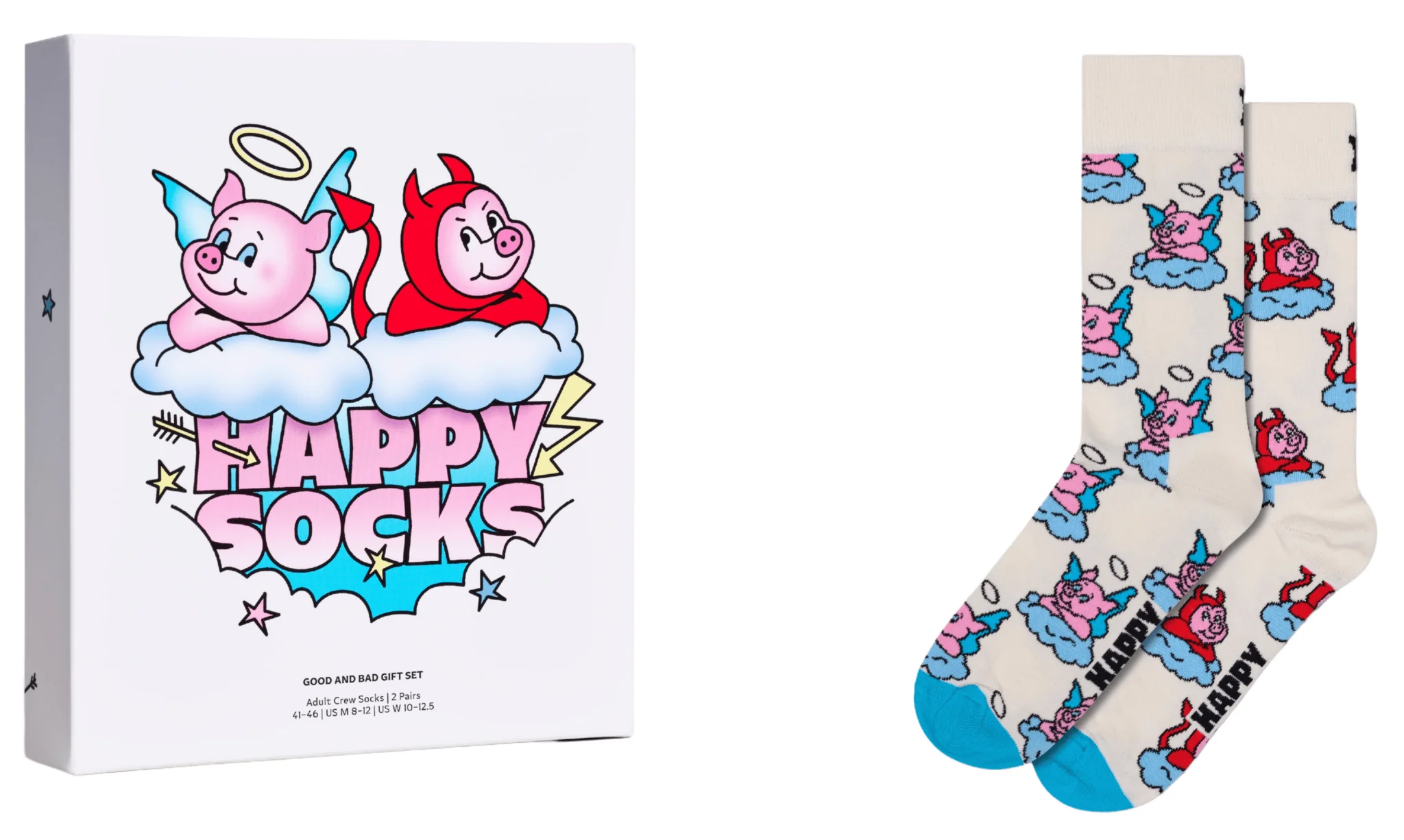 2-Pack Good Pig Bad Pig Socks Gift Box, White - Image 2