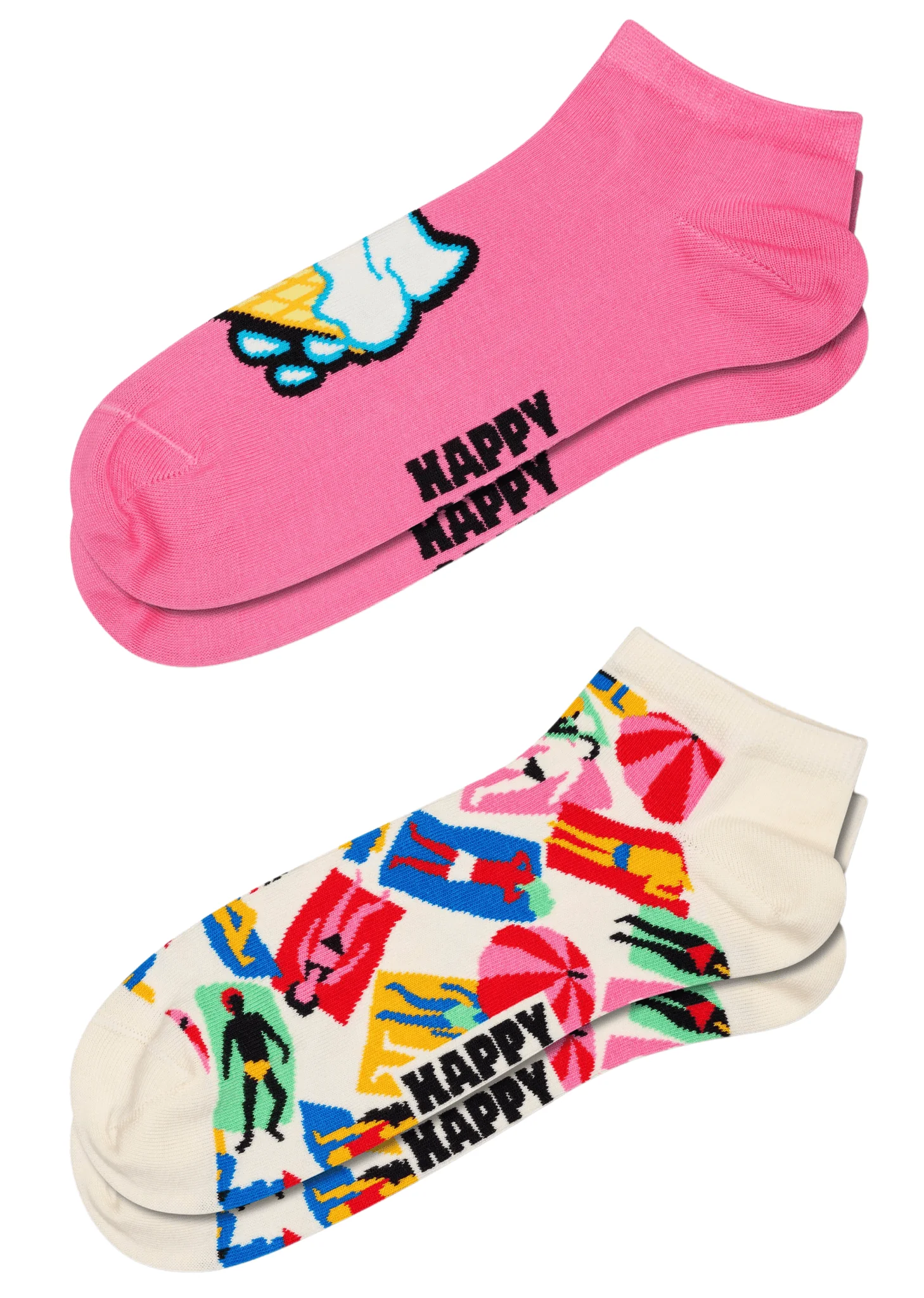 2-pack Ice Cream & Lazy Days Low Socks, Pink/White