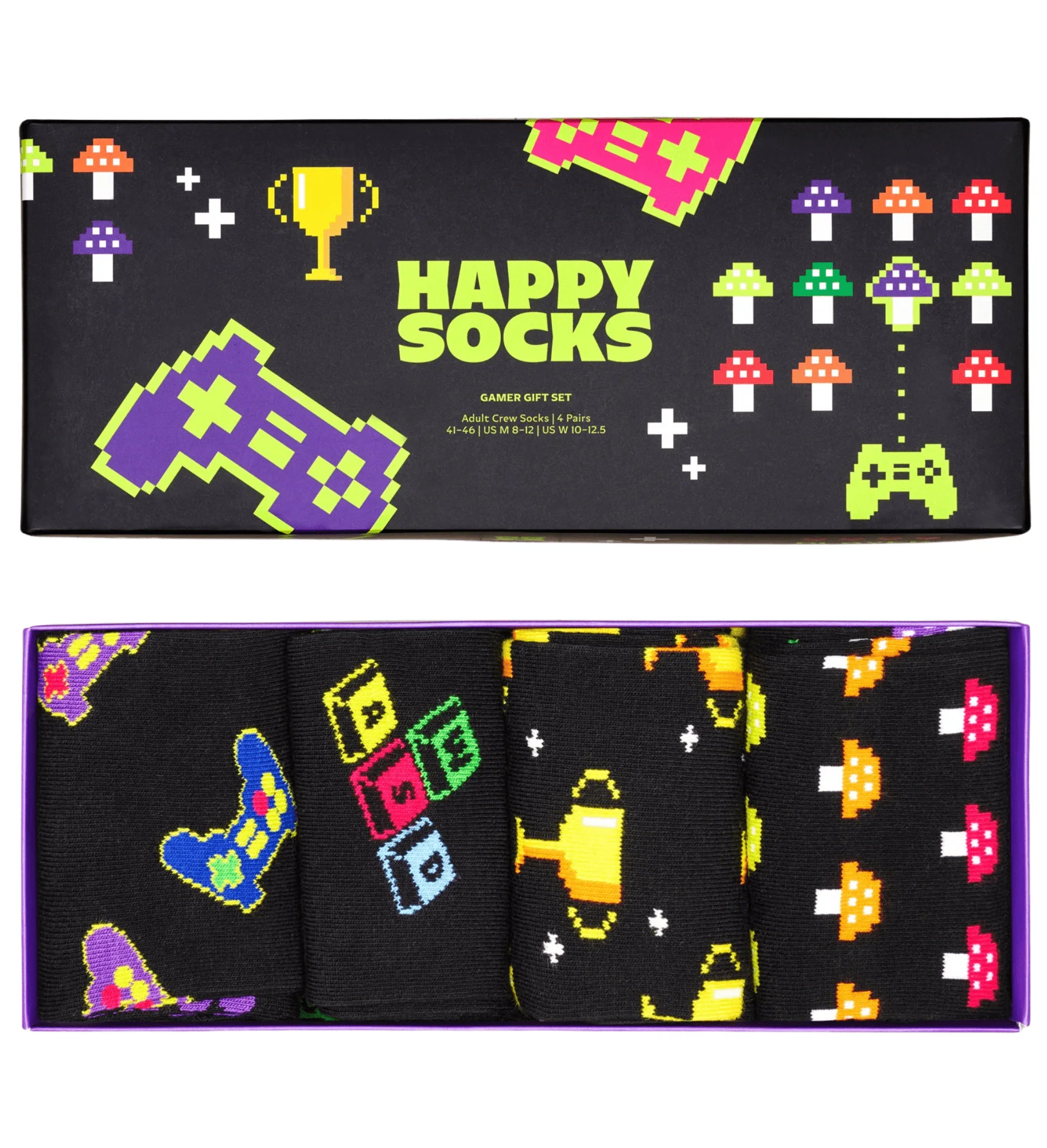 4-Pack Gamer Socks Gift Box, Black