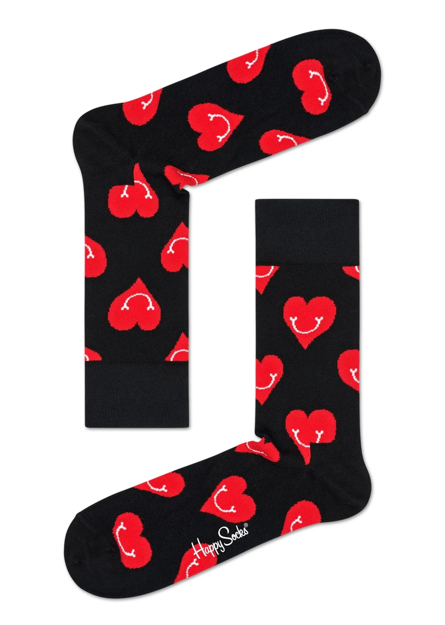 Smiley Hearts Socks, Black/red