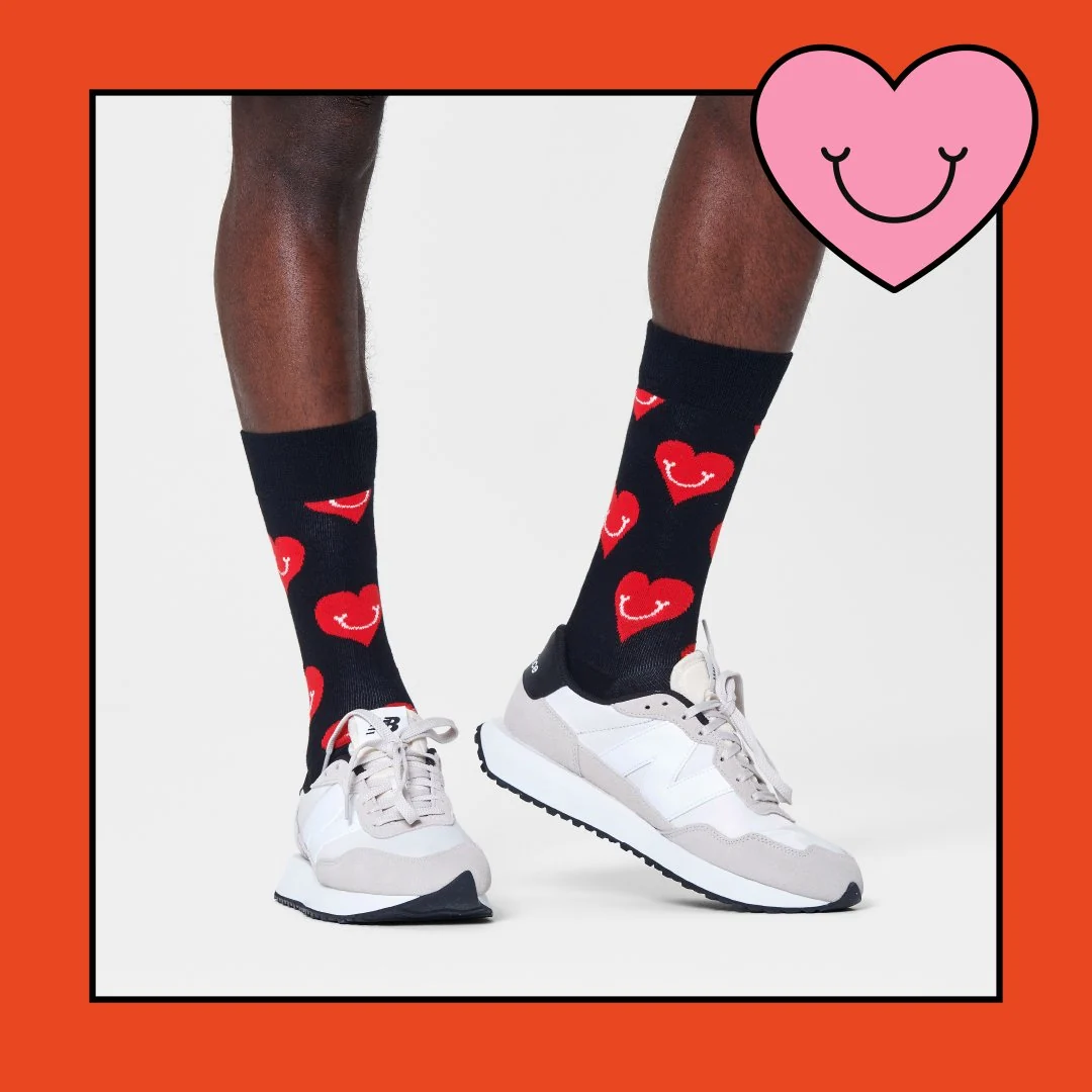 Smiley Hearts Socks, Black/red - Image 2