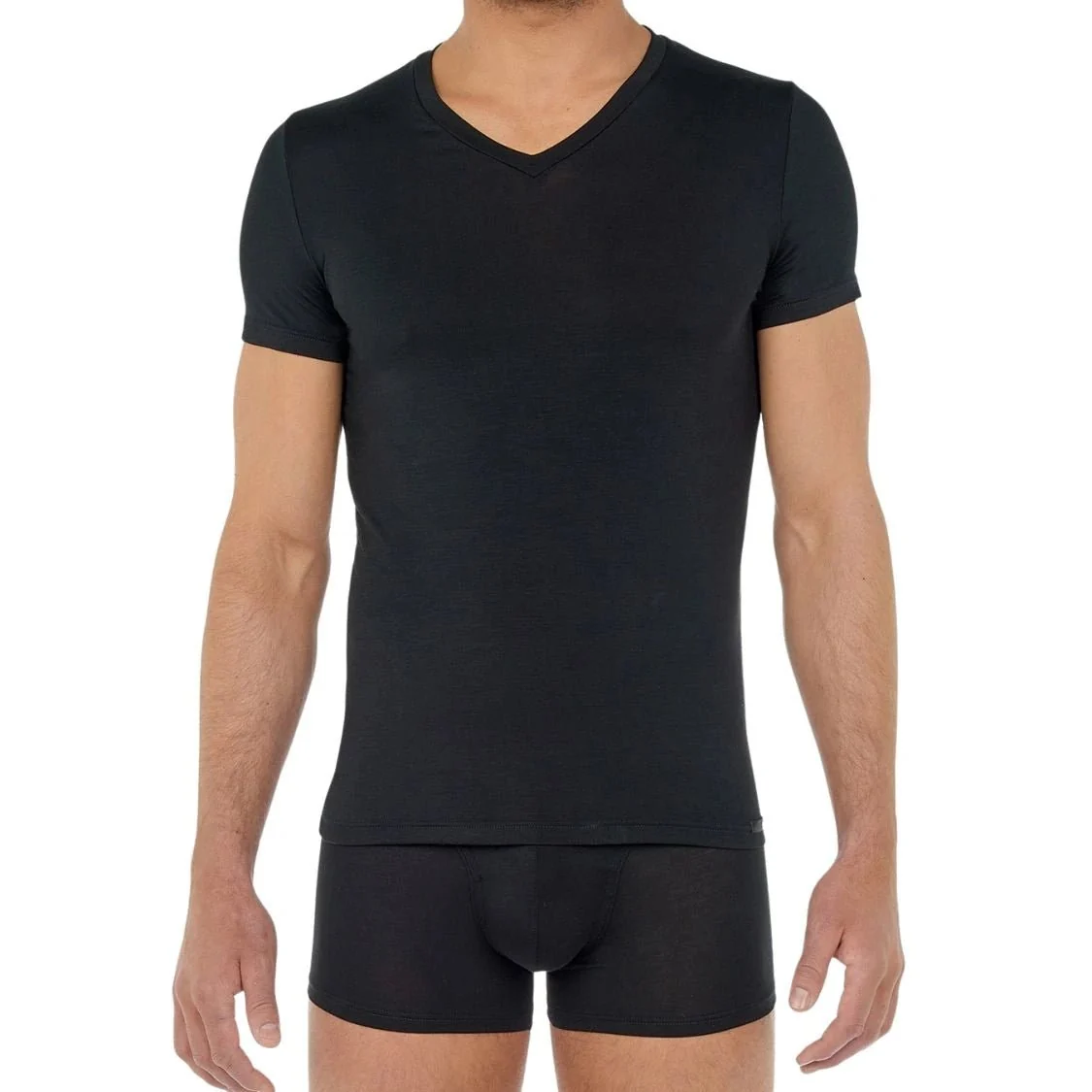 Tencel Soft V-Neck T-Shirt, Black - Image 2