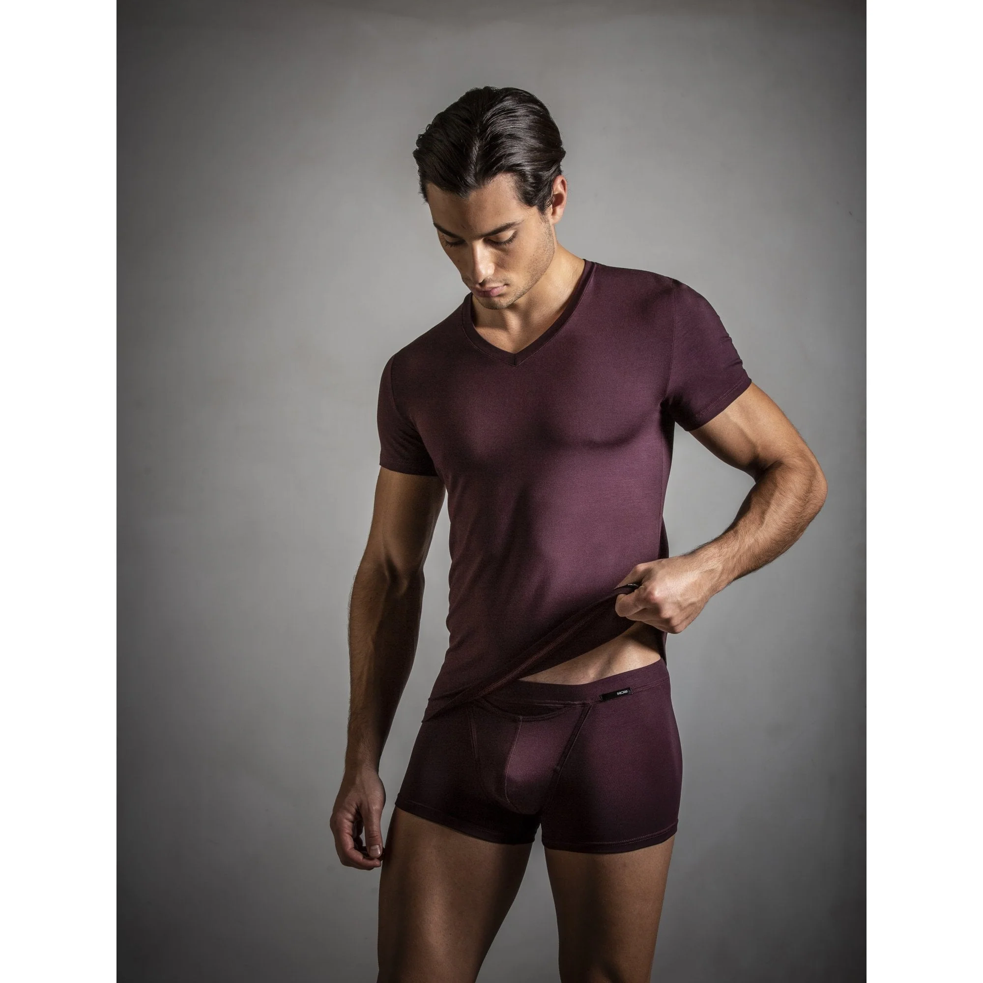 Tencel Soft V-Neck T-Shirt, Burgundy - Image 4