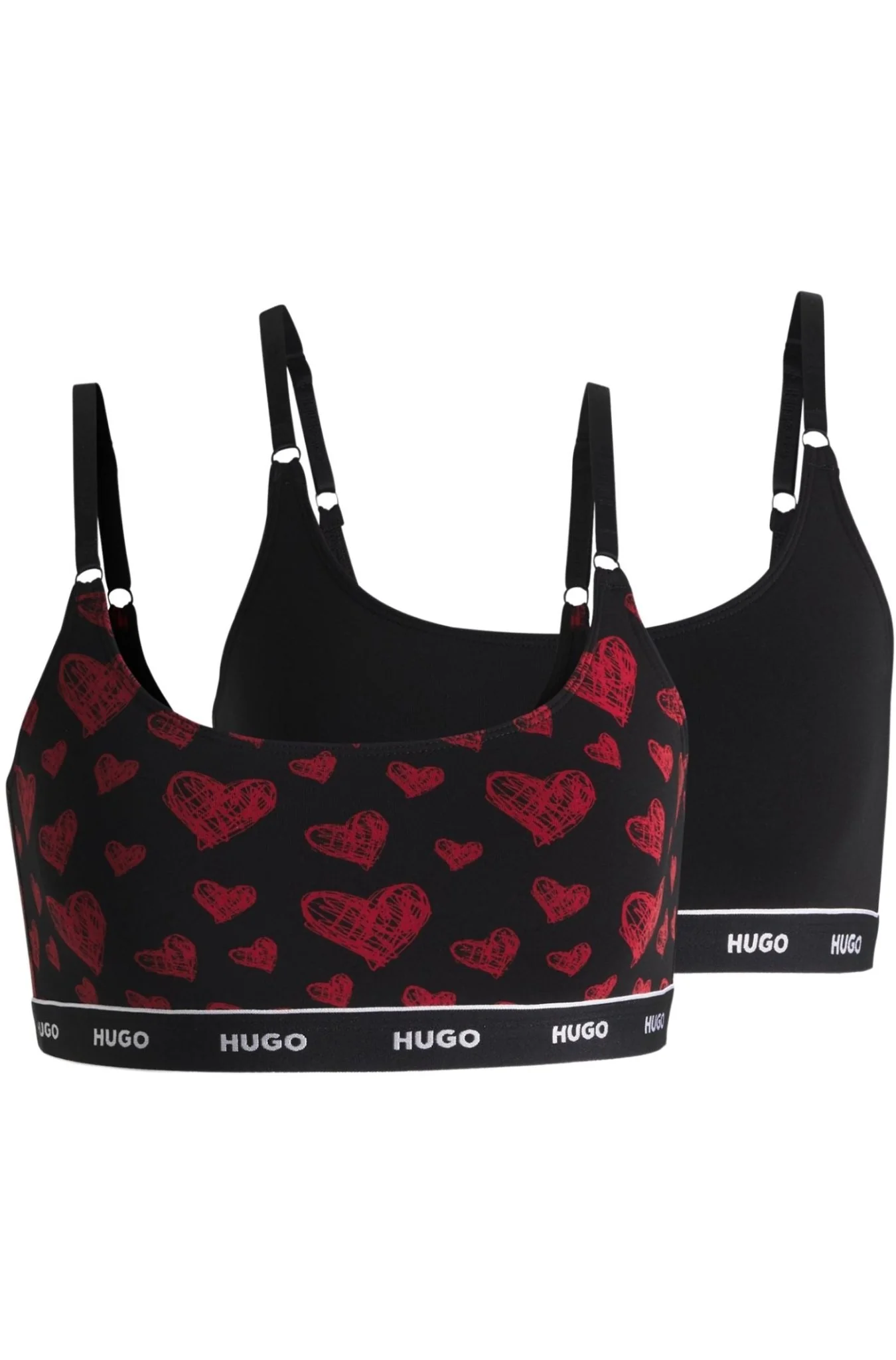 2-Pack Classic Logo Bralettes Hearts Gift Set, Black/red