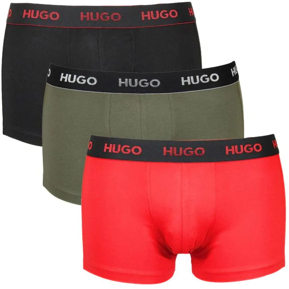 3-Pack Classic Logo Boxer Trunks, Red/Khaki/Black