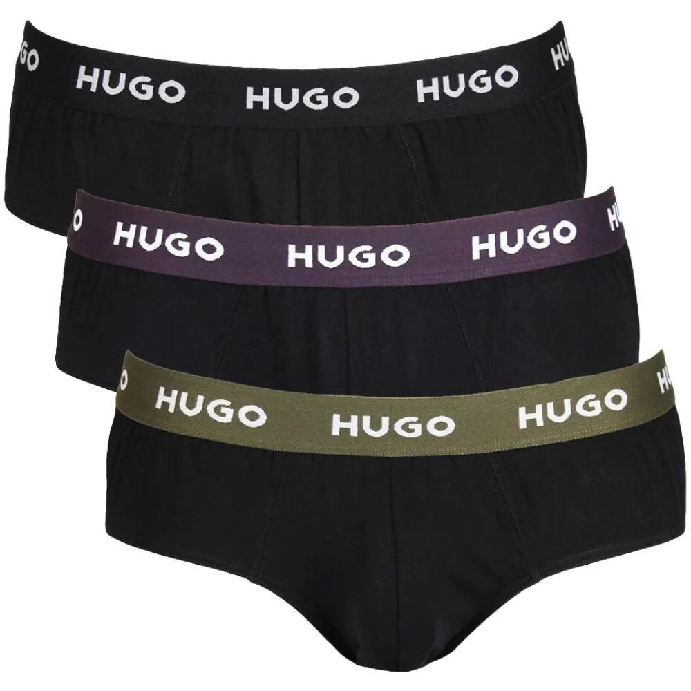 3-Pack Classic Logo Briefs, Black w/ purple/khaki