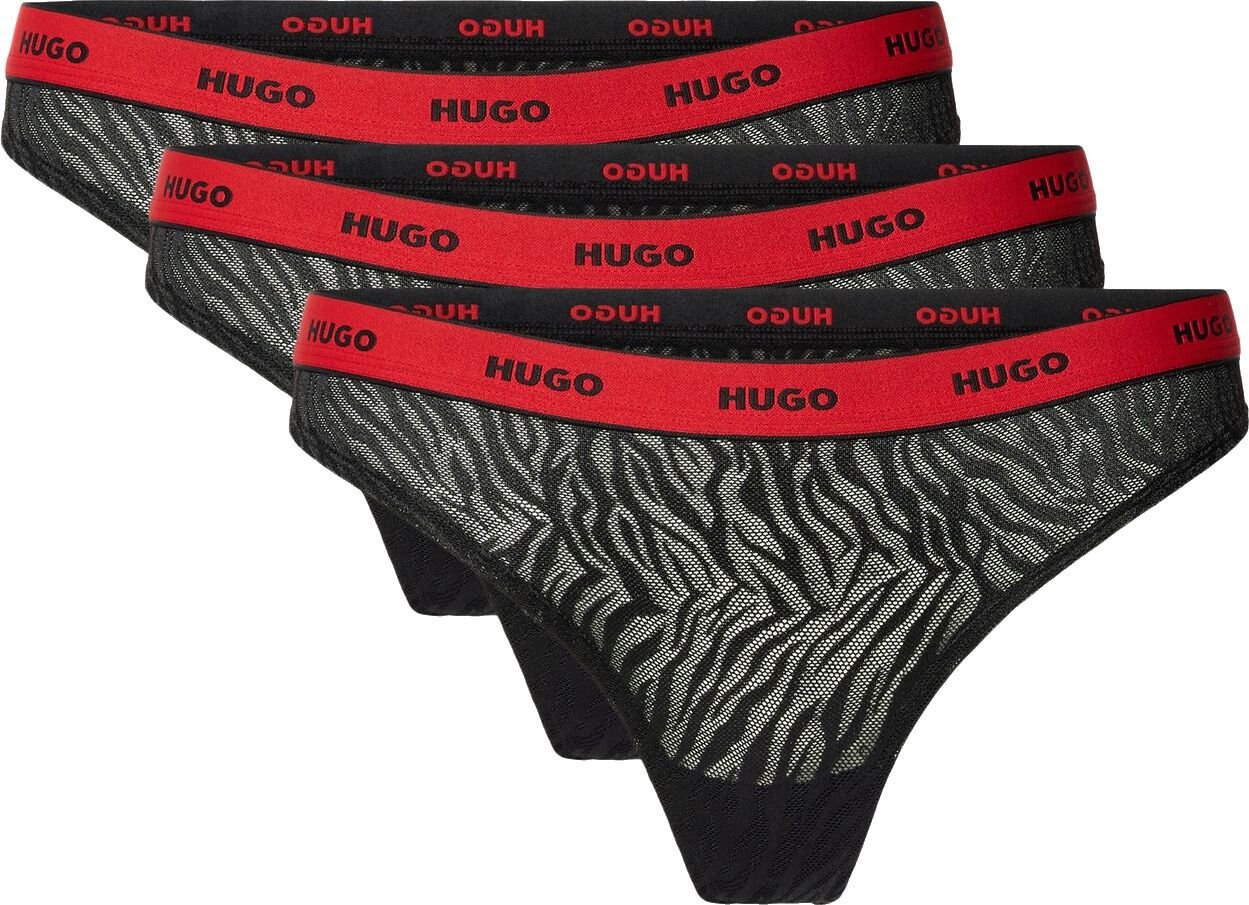 3-Pack Classic Logo Lace Thongs, Black/red