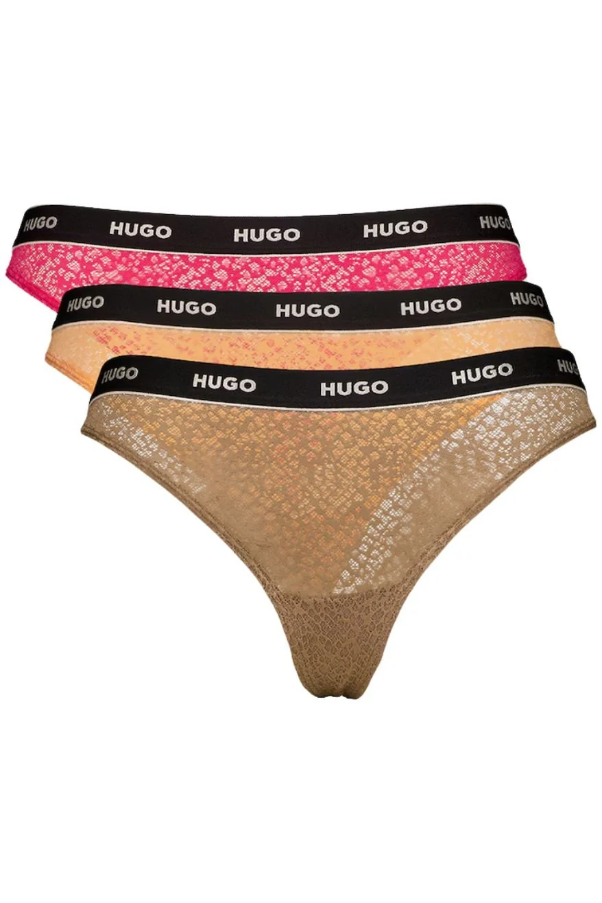 3-Pack Classic Logo Lace Thongs, Pink/Earth/Apricot