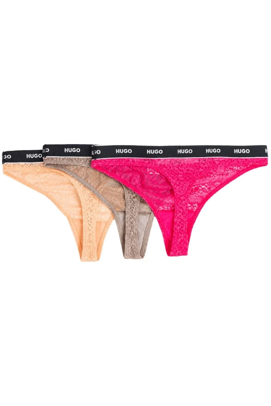 3-Pack Classic Logo Lace Thongs, Pink/Earth/Apricot - Image 8