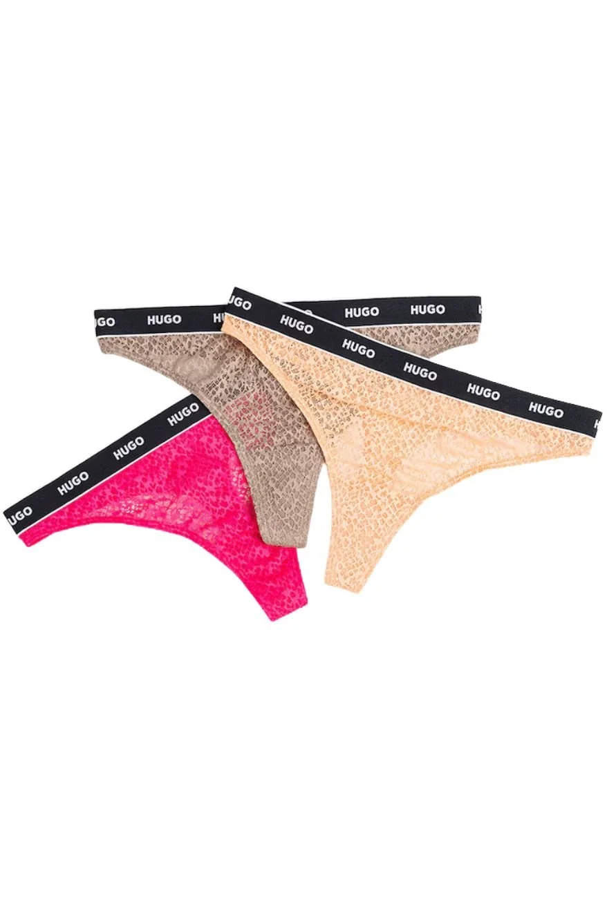 3-Pack Classic Logo Lace Thongs, Pink/Earth/Apricot - Image 9
