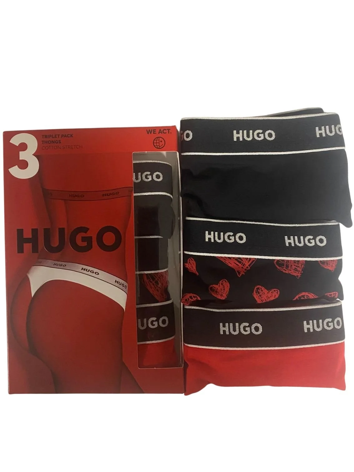 3-Pack Classic Logo Hearts Print Thongs, Black/Red - Image 6