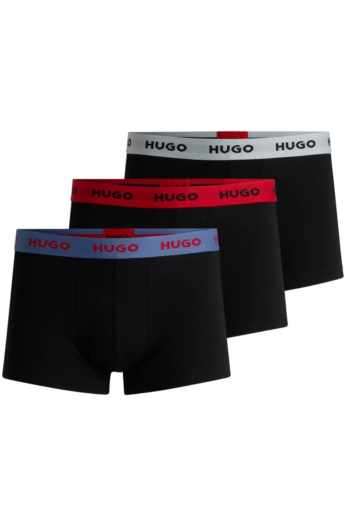 3-Pack Contrast Waistband Boxer Trunks, Black w/ red/silver/blue