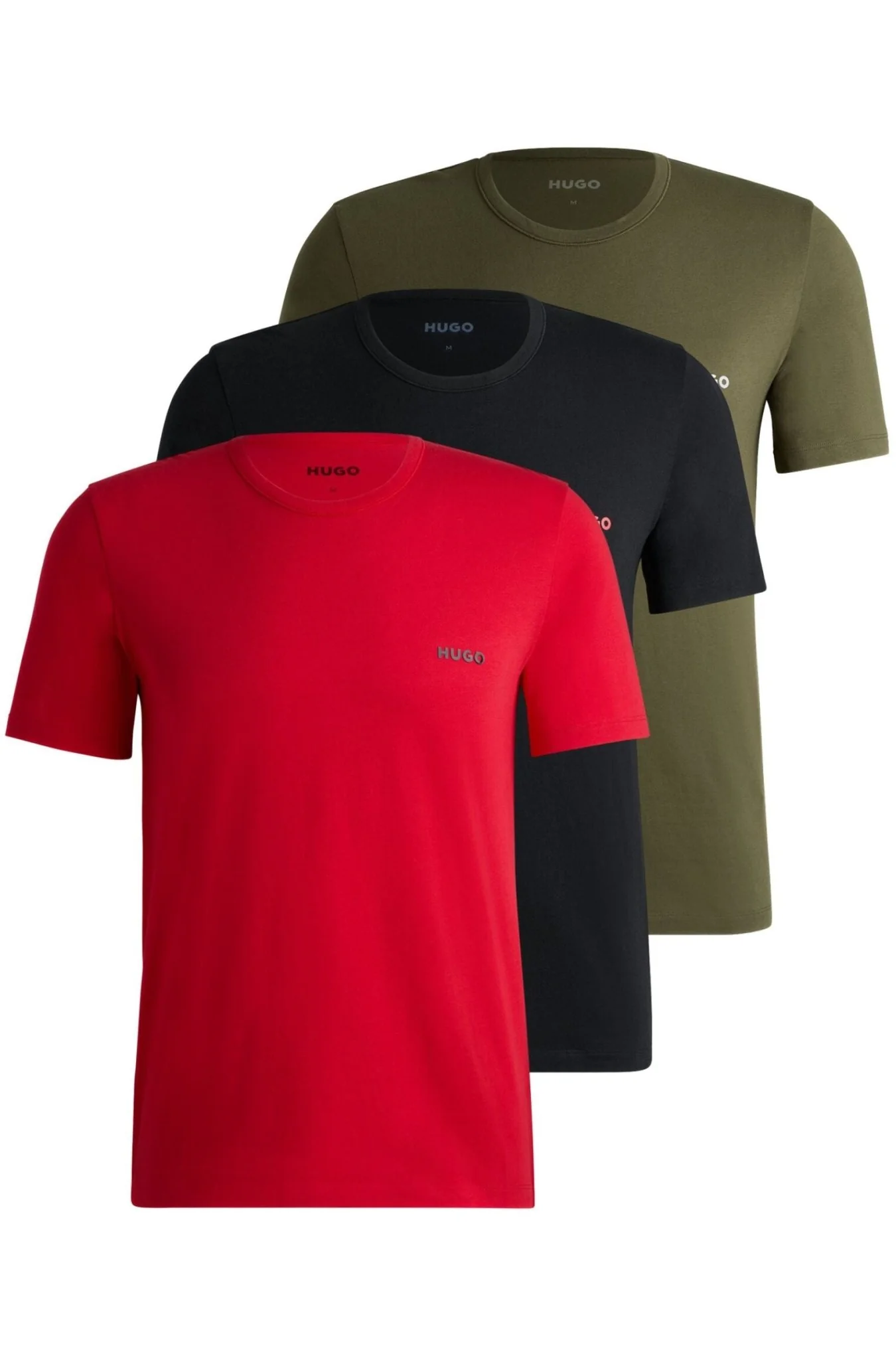 3-Pack Crew-Neck T-Shirts, Red/Khaki/Black