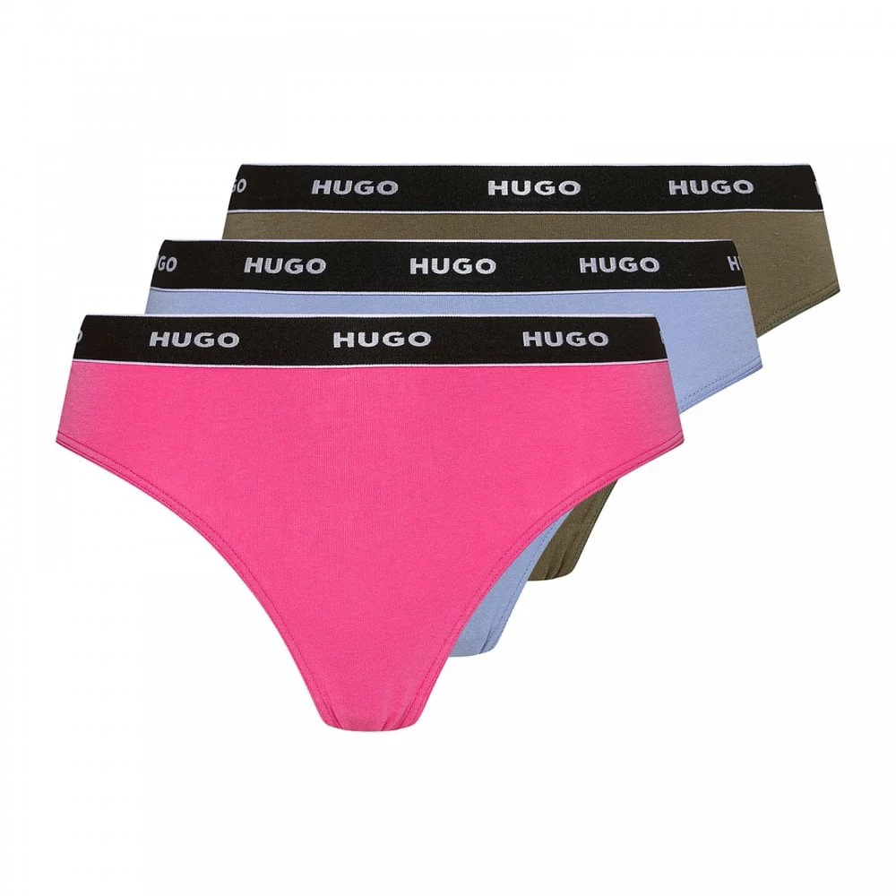 3-Pack Logo Thong, Dark Beige / Pink / Blue