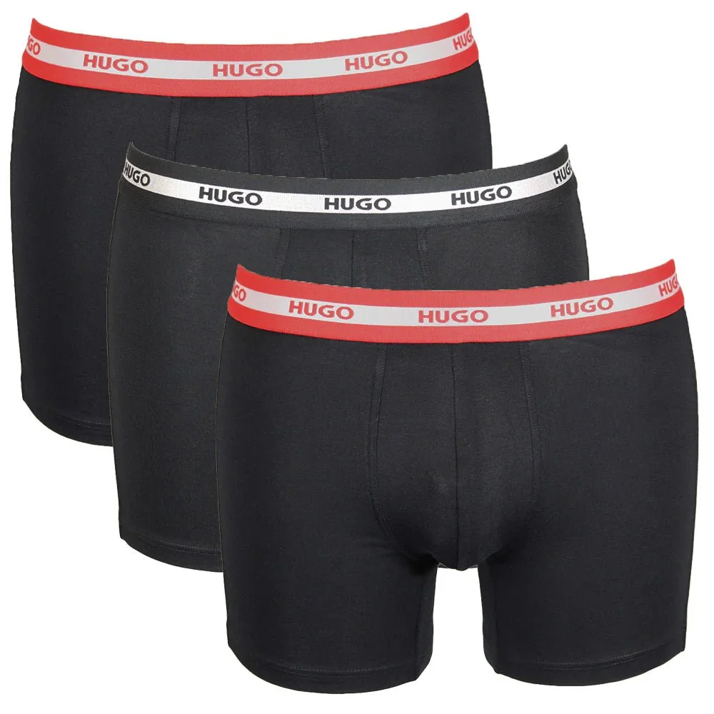 3-Pack Stripe Waistband Boxer Briefs, Black w/ red/silver