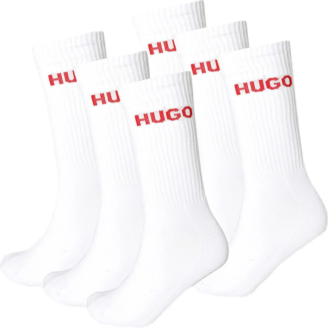 6-Pack Red Logo Ribbed Sports Socks, White