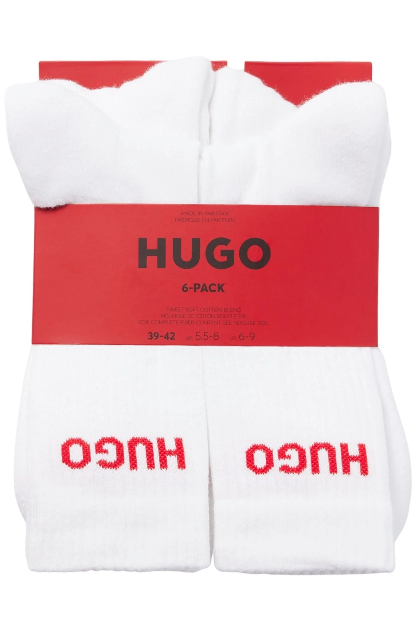 6-Pack Red Logo Ribbed Sports Socks, White - Image 2